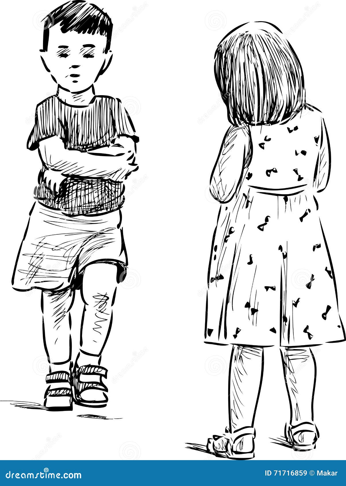 Little kids on a walk stock vector. Illustration of back - 71716859