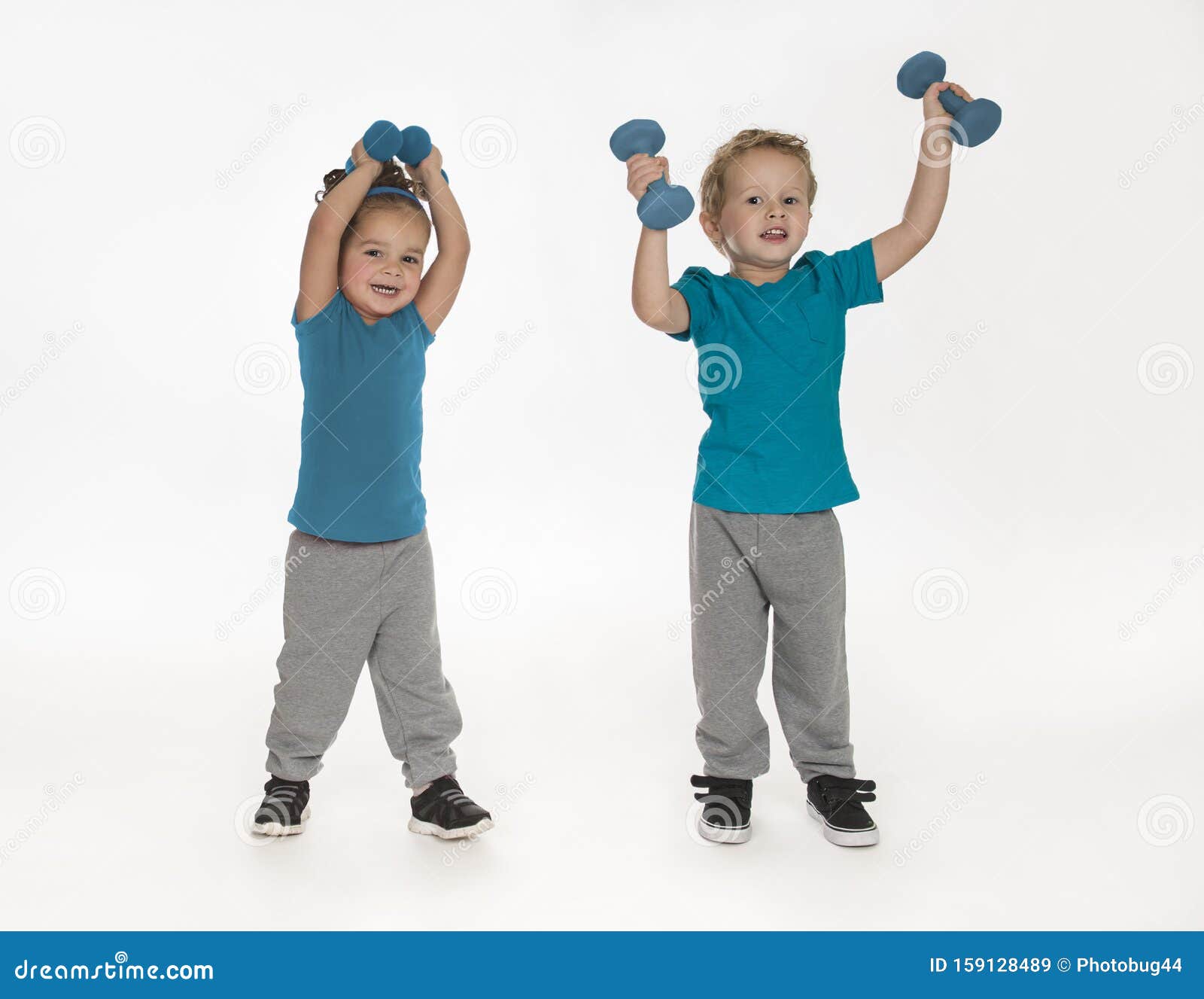 Little Kids Working Out With Weights Stock Image Image Of