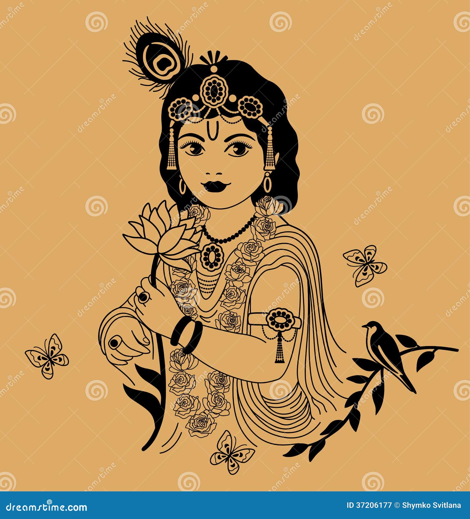 Little Krishna stock vector. Illustration of peacock - 37206177