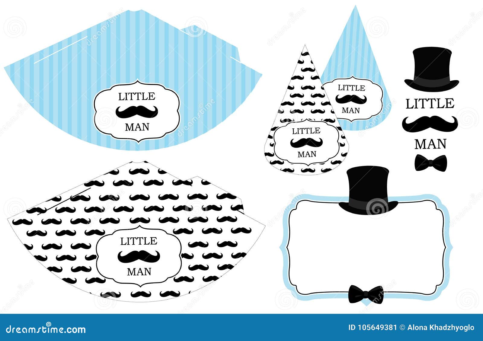 Little Man S Printable Hats Black And White Mustache Pattern Print And Cut Stock Vector Illustration Of Modern Cones 105649381