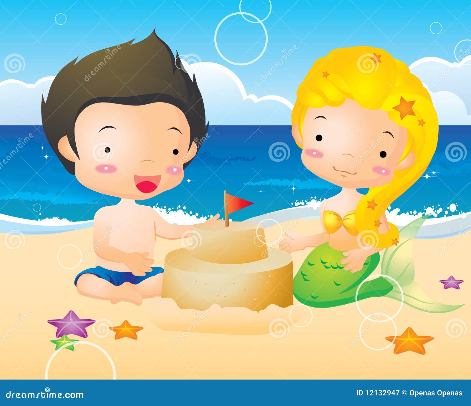 Download Little Mermaid and boy stock vector. Illustration of ...