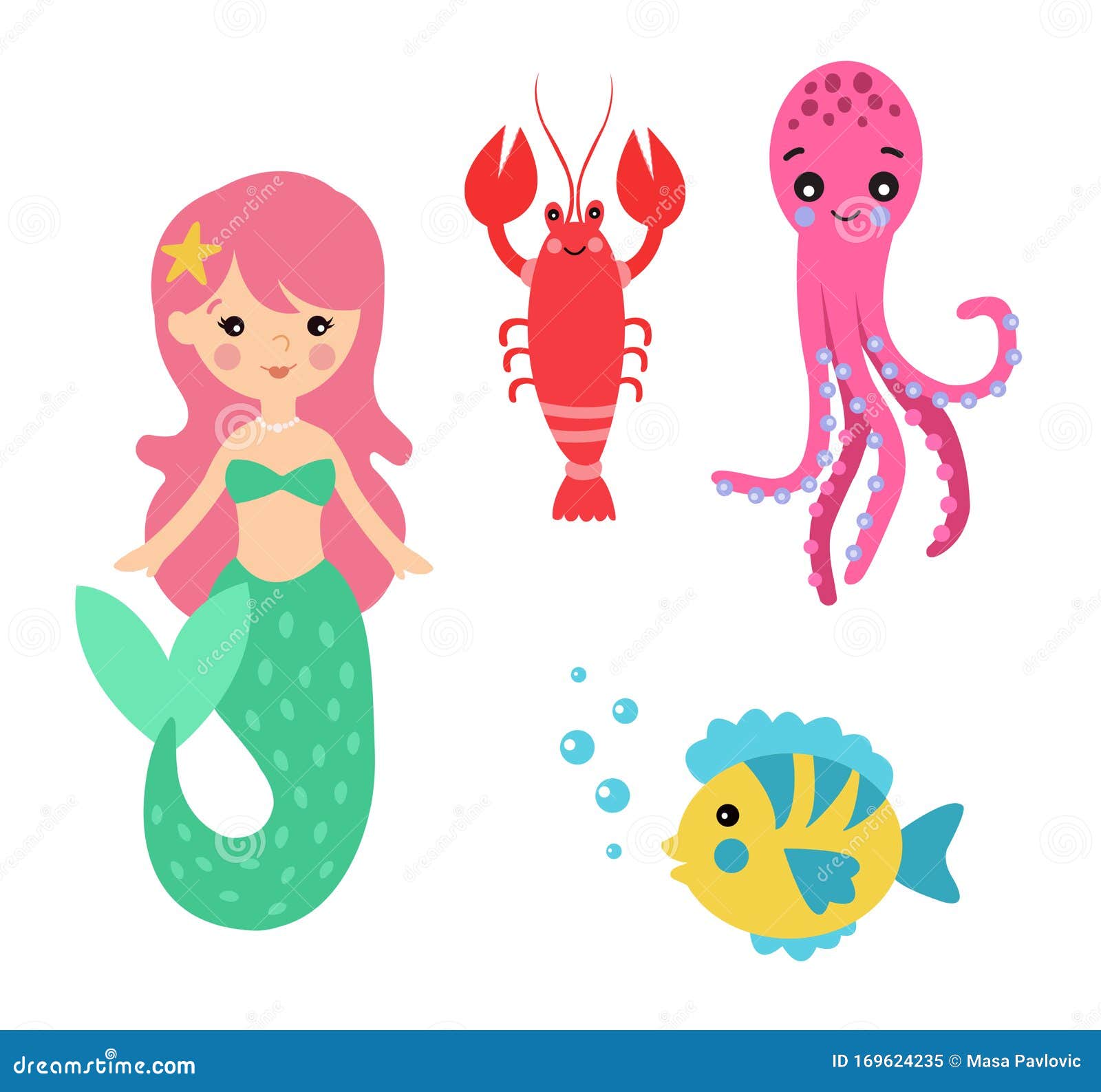 Little Mermaid Cute Cartoon Illustration Characters Stock Illustration -  Illustration of fantasy, mermaid: 169624235