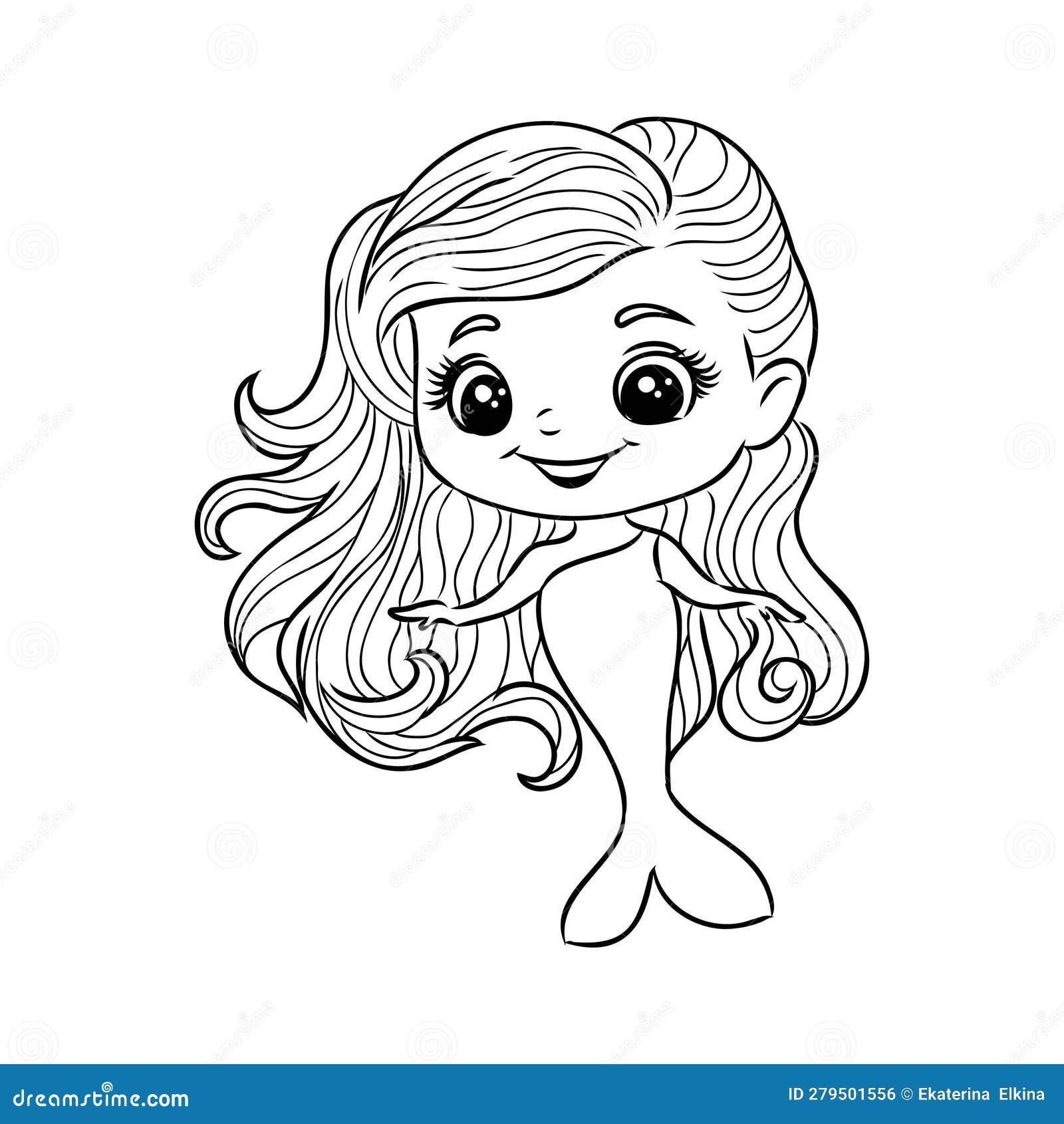 Little Mermaid Princess Vector Outline for Coloring Book Stock Vector ...