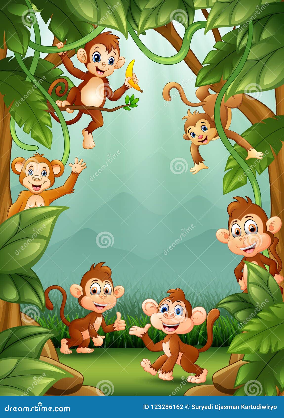 The Little Monkeys Happy in Jungle Stock Vector - Illustration of funny,  happy: 123286162