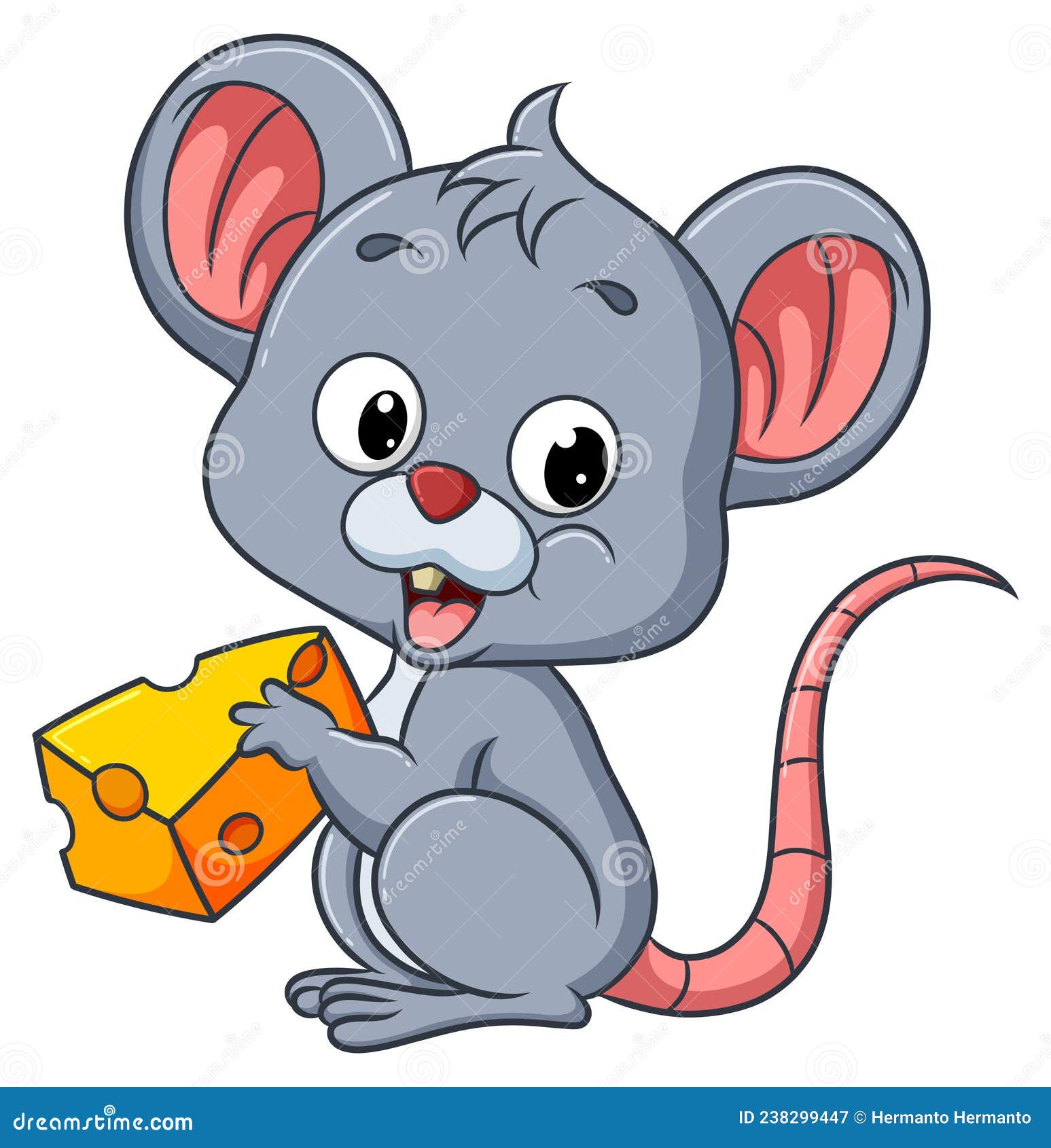 The Little Mouse is Eating Cheese while Sitting Stock Vector
