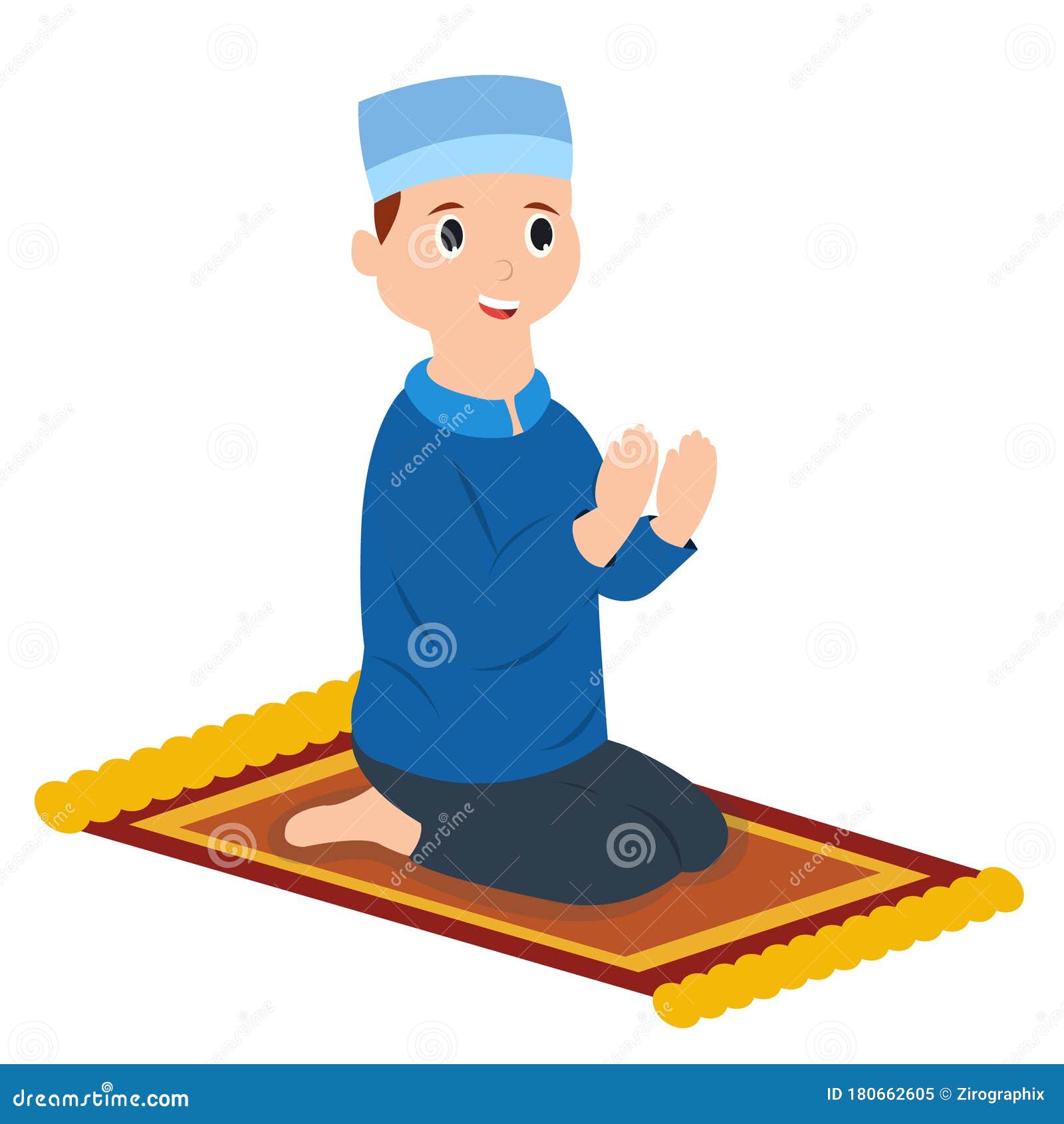 Little Muslim Boy Sitting on the Floor Offering Dua Stock Illustration ...