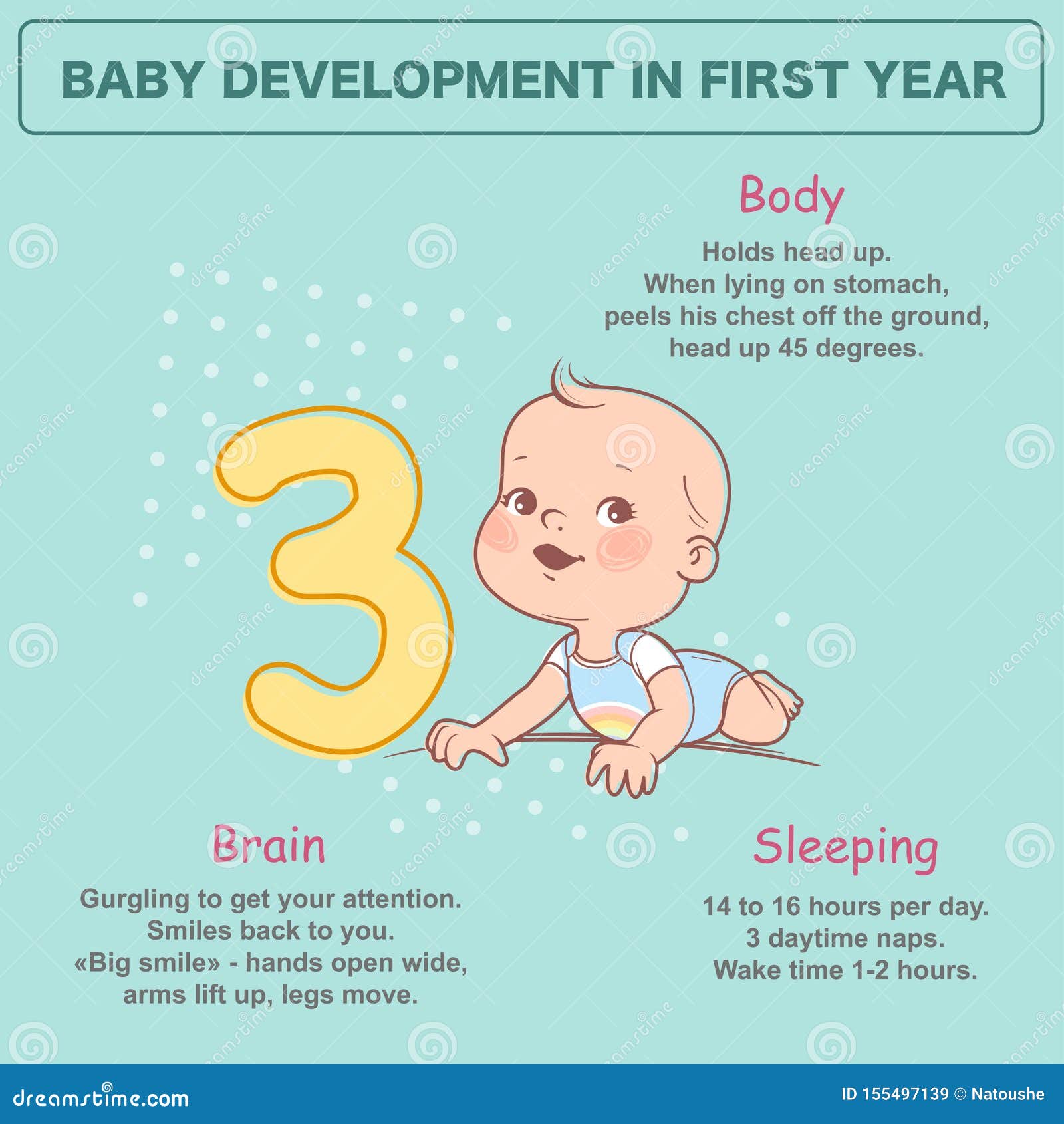 Little Newborn Baby of 3 Months. Development Infographics Stock Vector ...