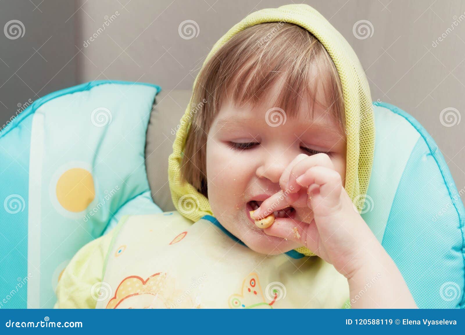 Little One Year Old Baby Girl Is Eating Stock Image Image Of