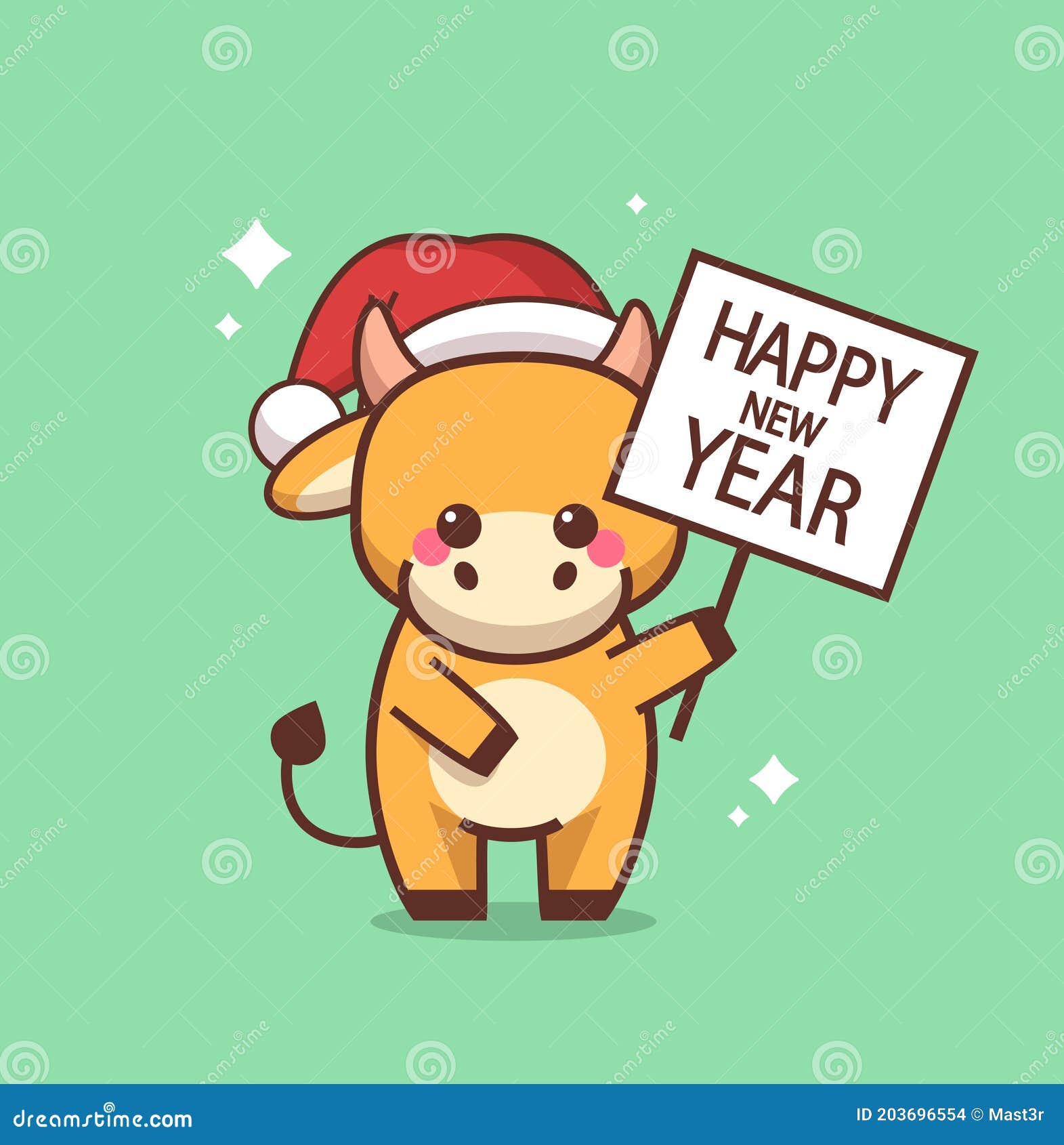 Little Ox in Santa Hat Holding Happy New Year Banner 2021 Greeting Card  Cute Cow Mascot Cartoon Character Stock Vector - Illustration of east,  china: 203696554
