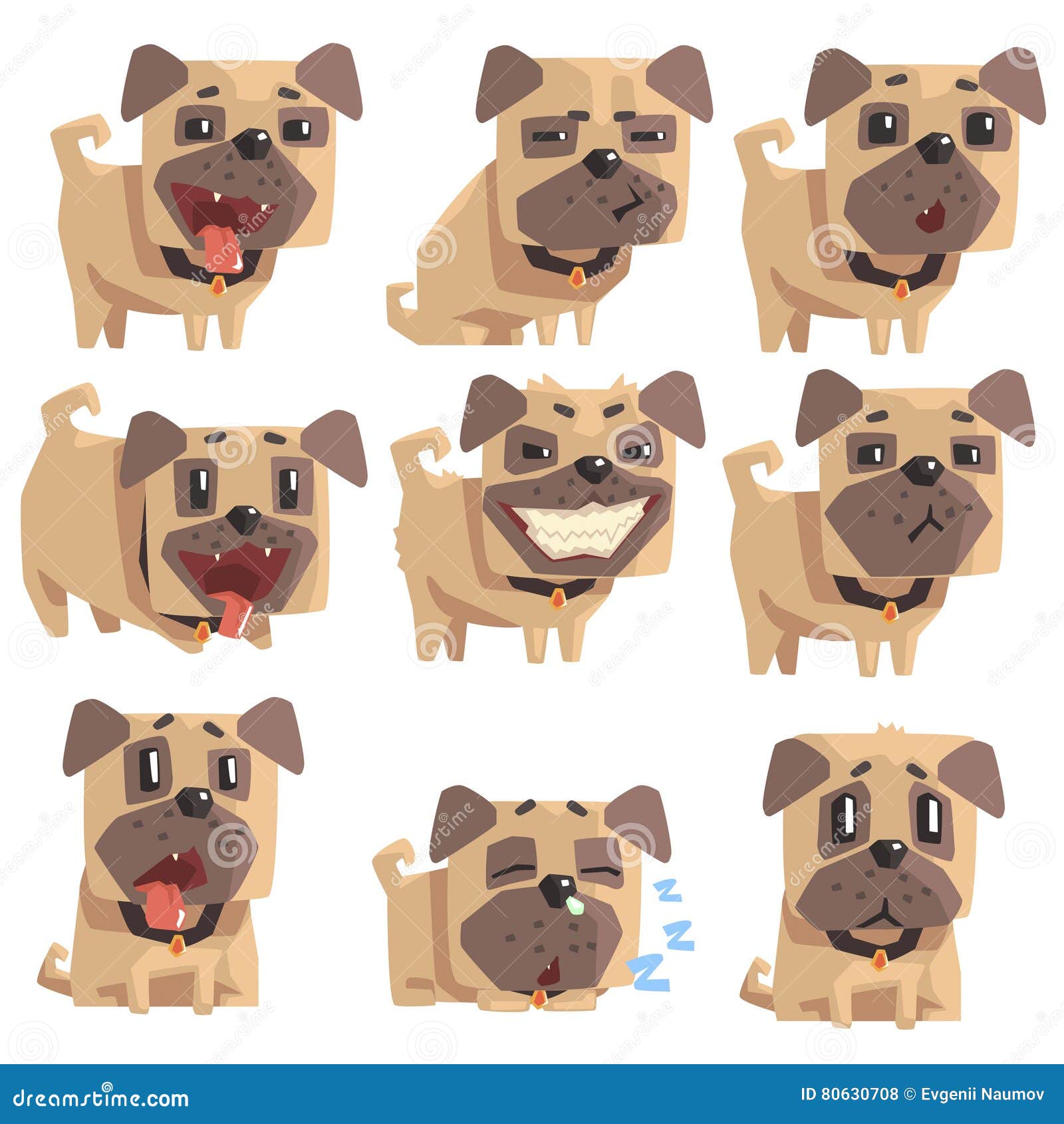 Little Pet Pug Dog Puppy with Collar Set of Emoji Facial Expressions and  Activities Cartoon Illustrations Stock Vector - Illustration of cheeky,  cool: 80630708