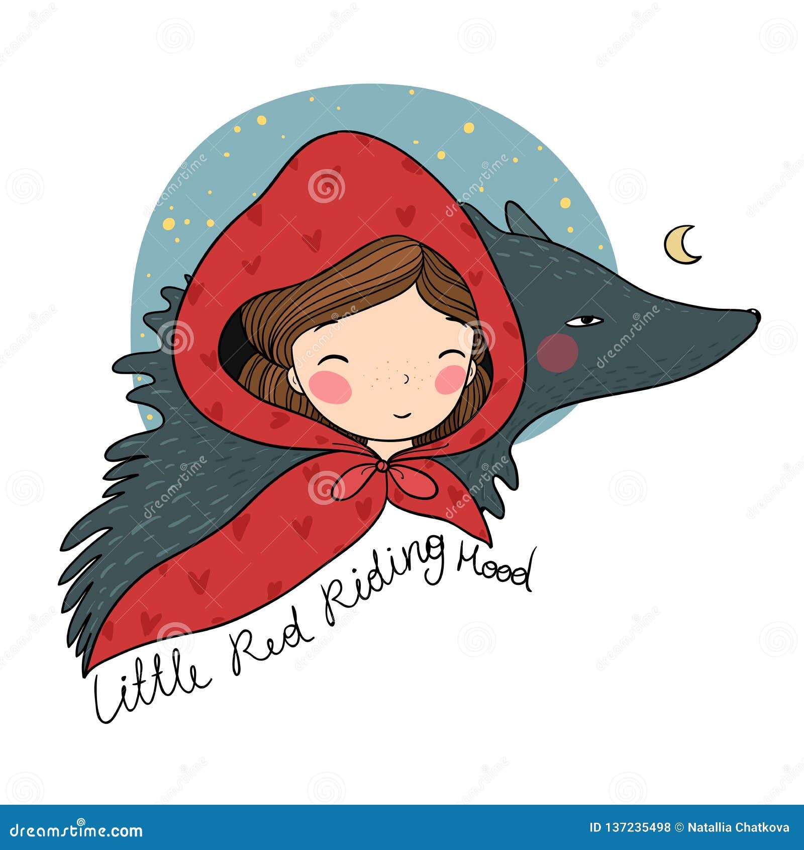 Little Red Riding Hood Fairy Tale Little Cute Girl And Wolf Stock Vector Illustration Of Basket Cute