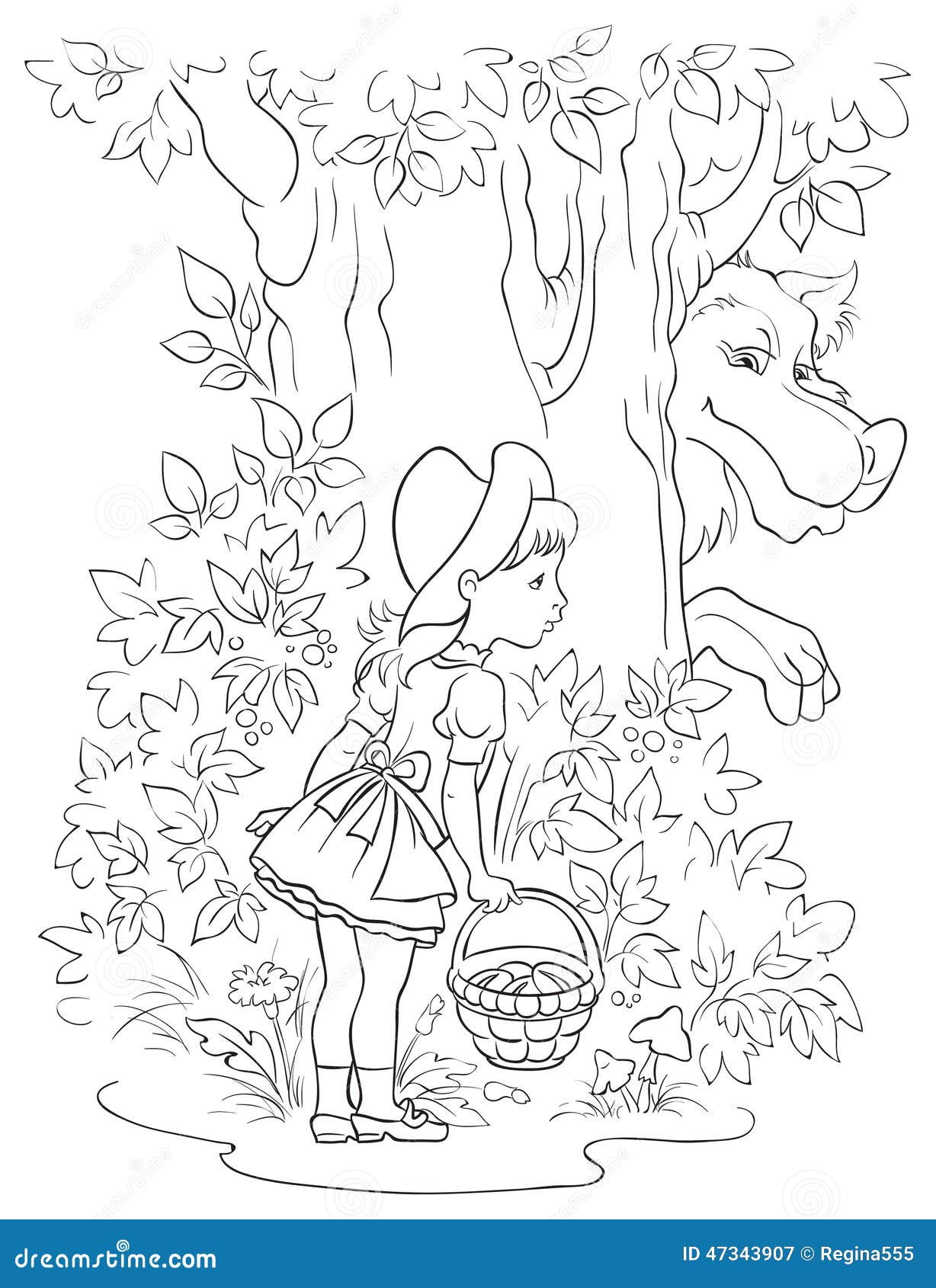 Little Red Riding Hood and Wolf. Colouring Page Stock Vector