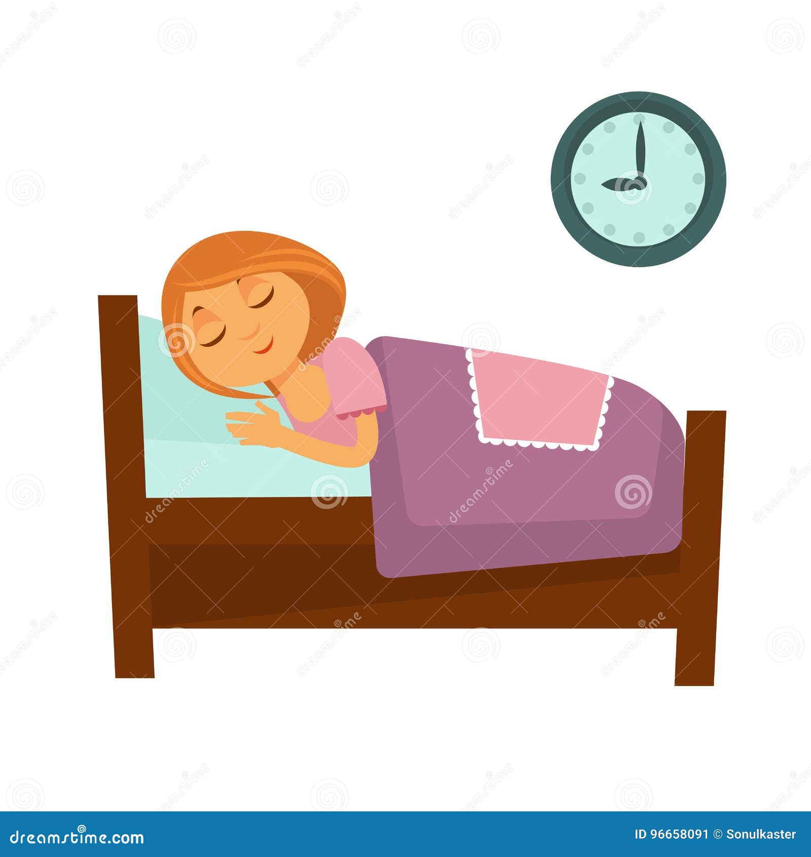 Little Redhead Girl Sleeps in Bed Isolated Illustration Stock Vector ...