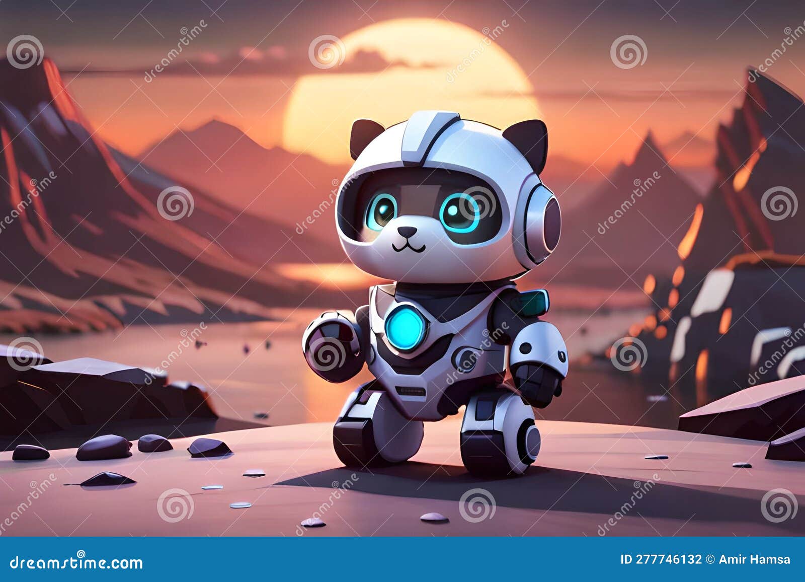 Little robot mecha panda stock illustration. Illustration of clothing ...