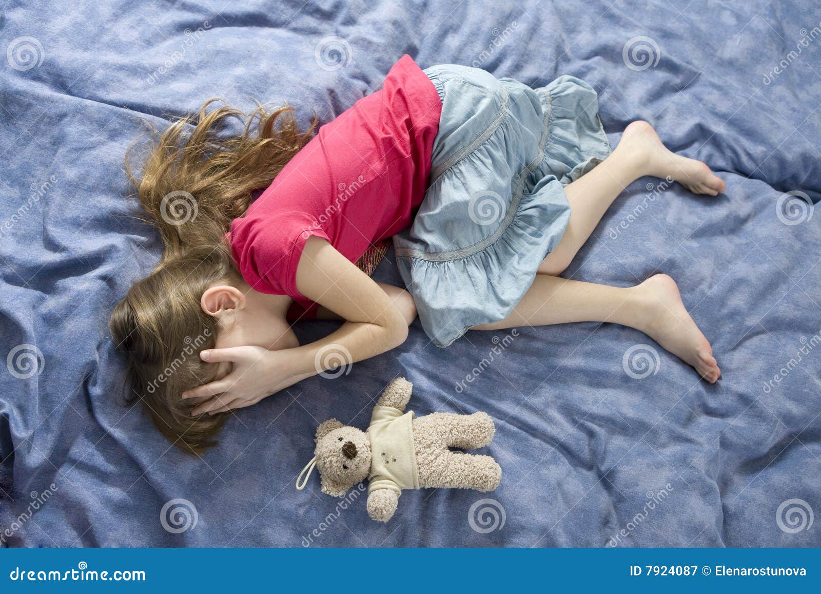 Little Sad Crying Girl with Teddy-bear Stock Image - Image of bear ...