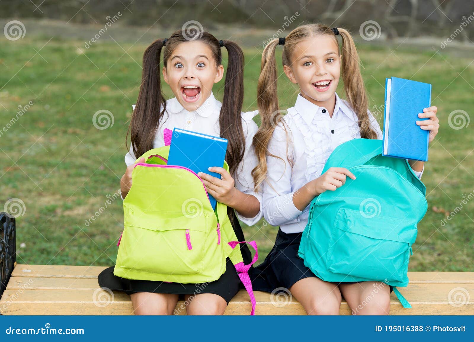 Little School Friends Girls with Backpacks, Sincere Happiness Concept ...