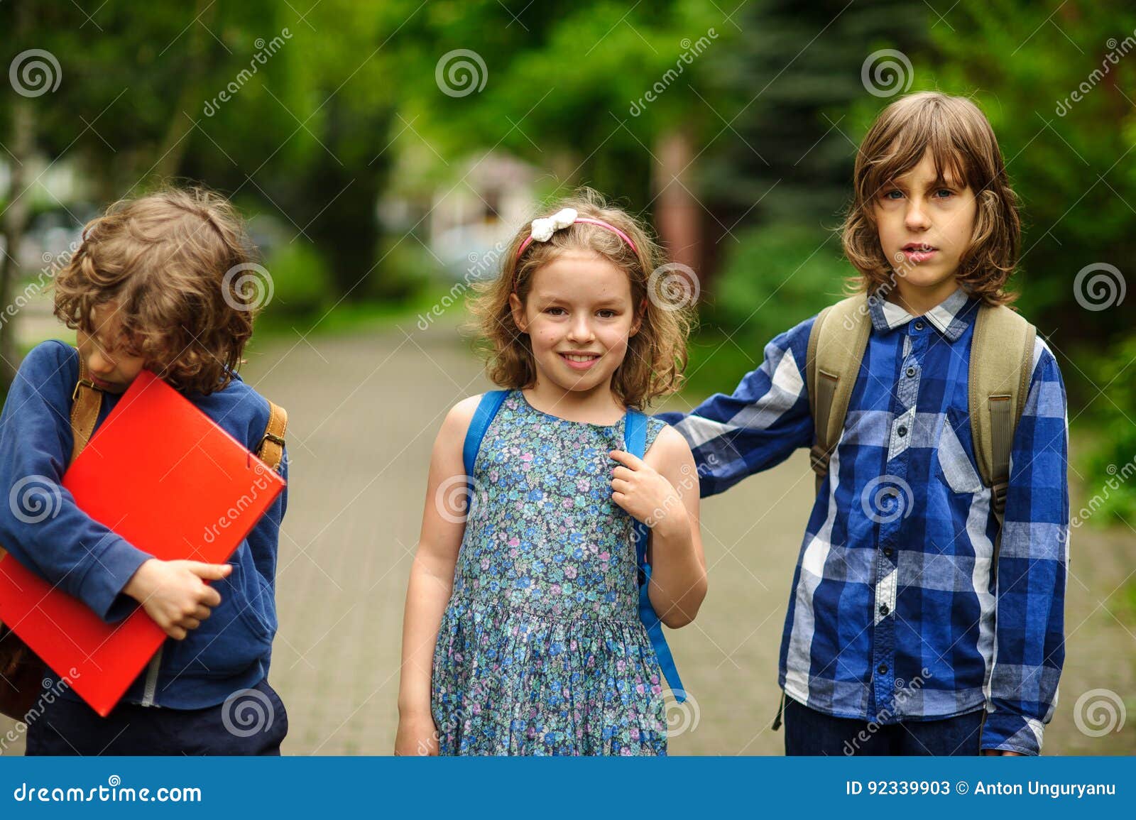 Little School Students on the Schoolyard. Stock Image - Image of ...