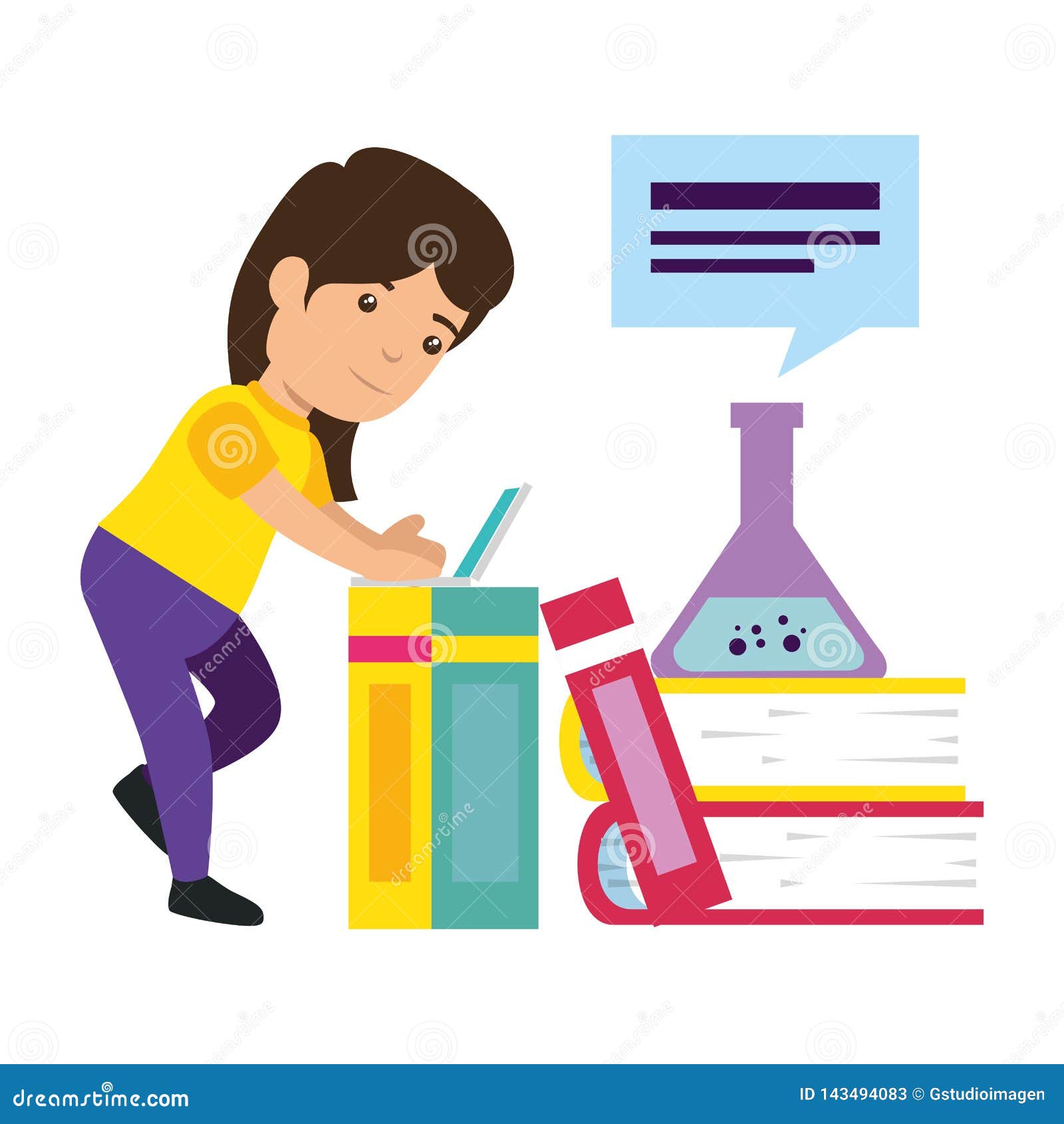 Download Little Schoolgirl With Books And Tube Test Stock Vector ...