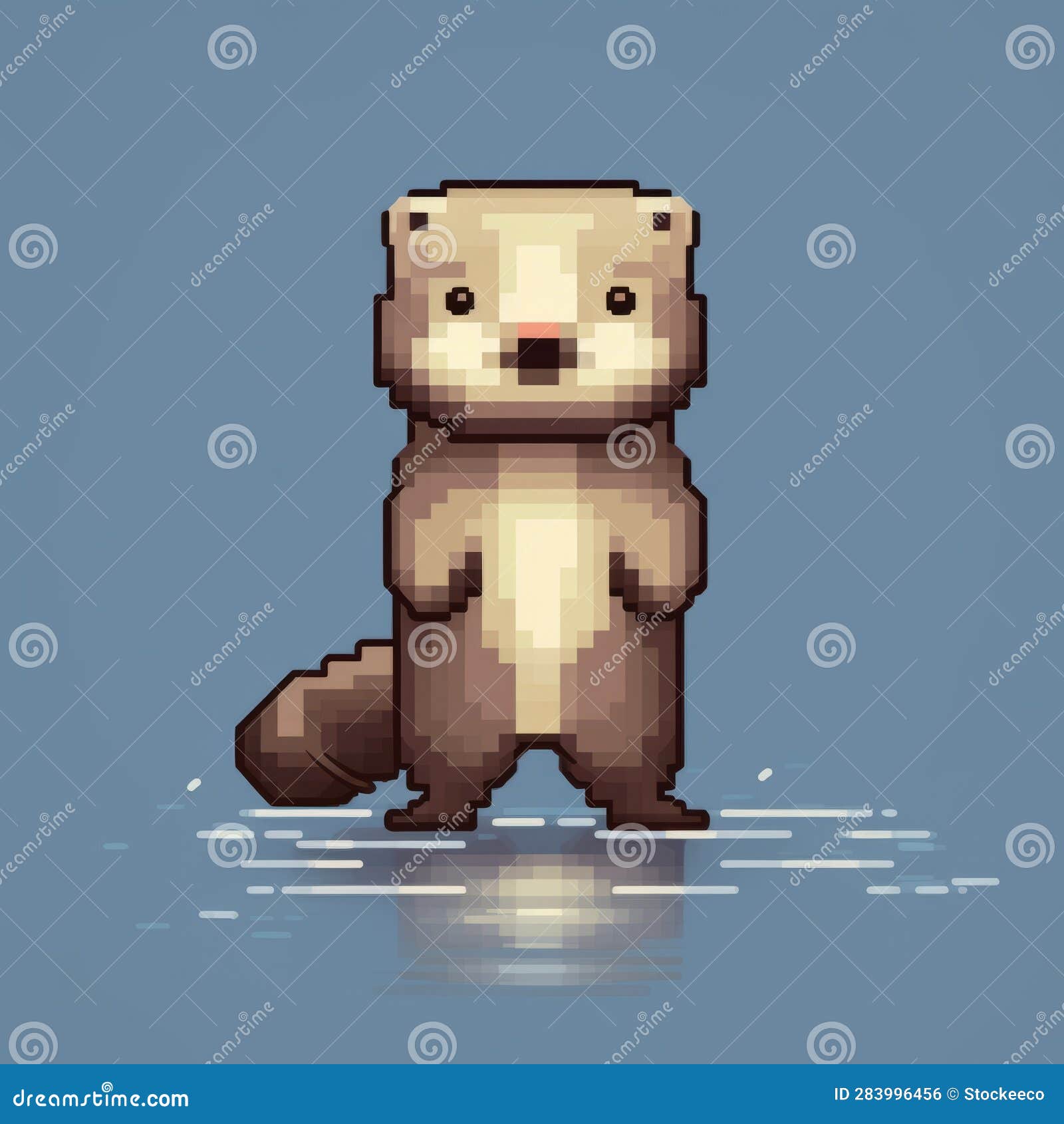 pixel otter walking on water: a cute minecraft-inspired pixel art