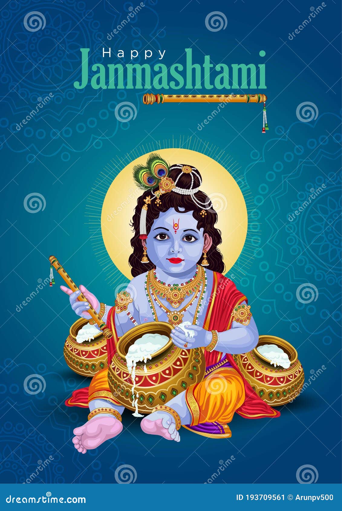 Little Sri Krishna with Happy Janmashtami Blue   Illustration Stock Vector - Illustration of backgroundvector, india:  193709561