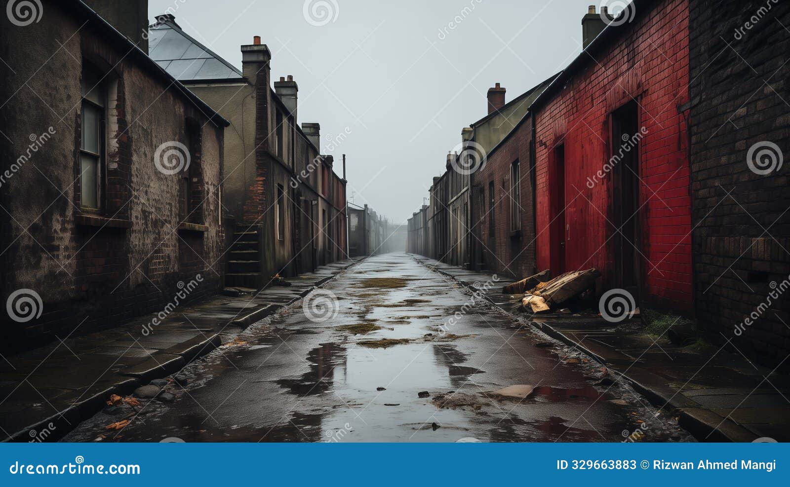 little street a dark, narrow street or a dead end with no way out, surrounded by an old, red brick wall