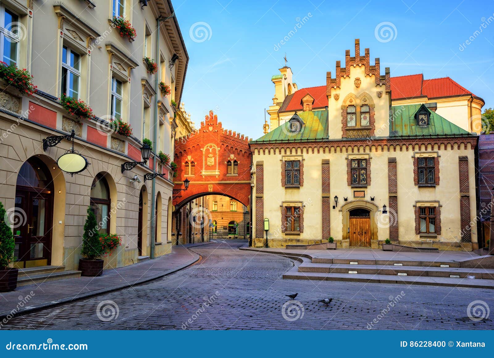 little street in the old town of krakow, poland