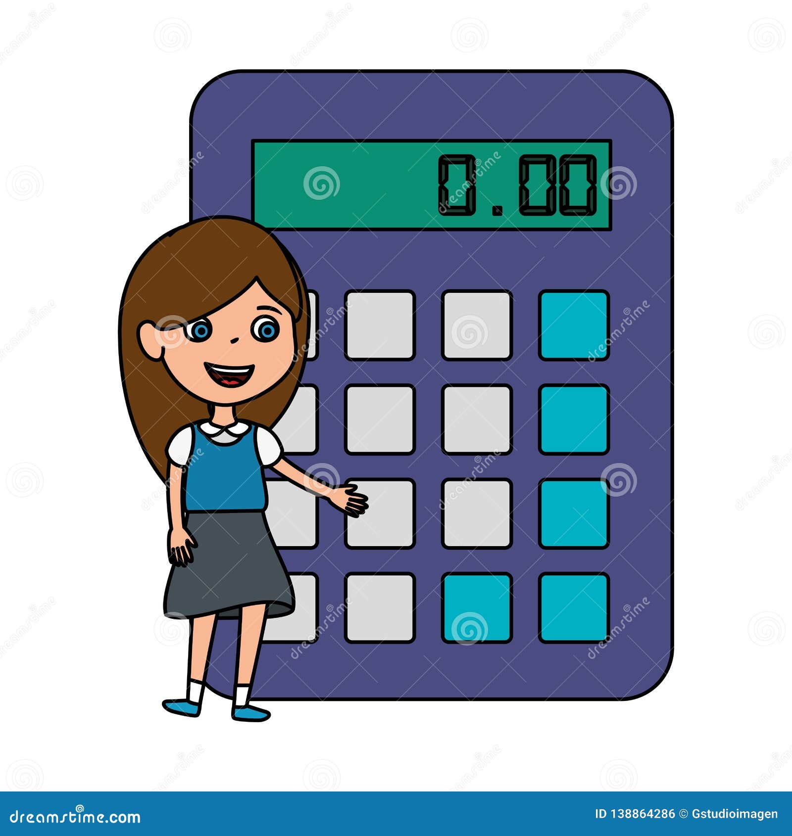 Little Student Girl with Calculator Math Stock Vector Illustration of