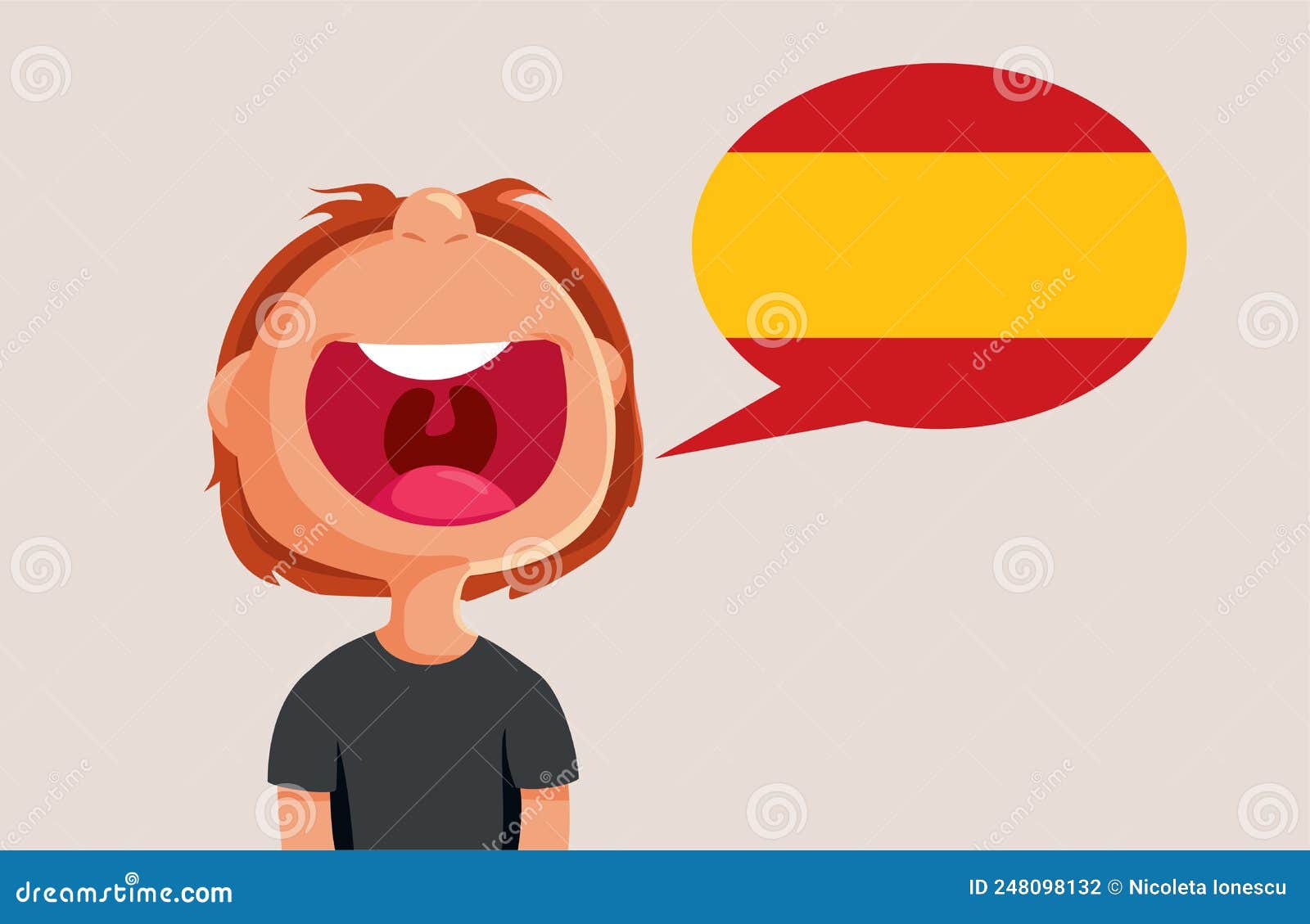Funny Boy Speaking Spanish Vector Cartoon Illustration Stock Vector