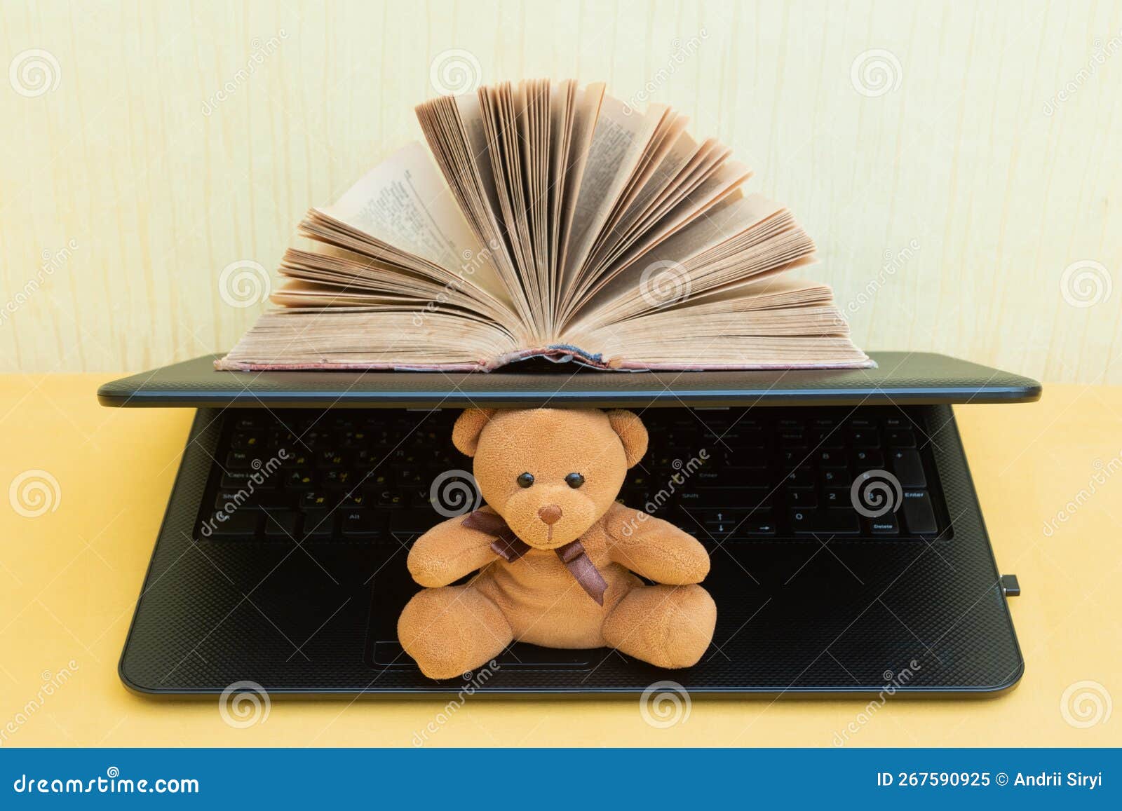 Little Teddy Bear with Books and Laptop, Study Stock Image Image of childhood, happy 267590925