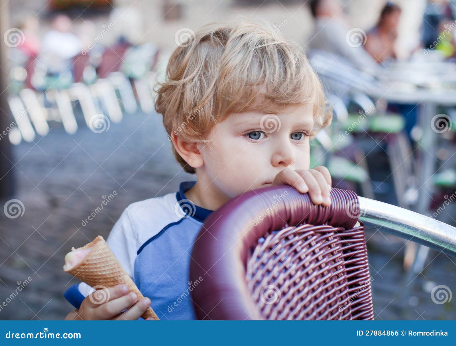 Little Toddler Boy Eating Ice Cream in Cone Stock Photo Image of