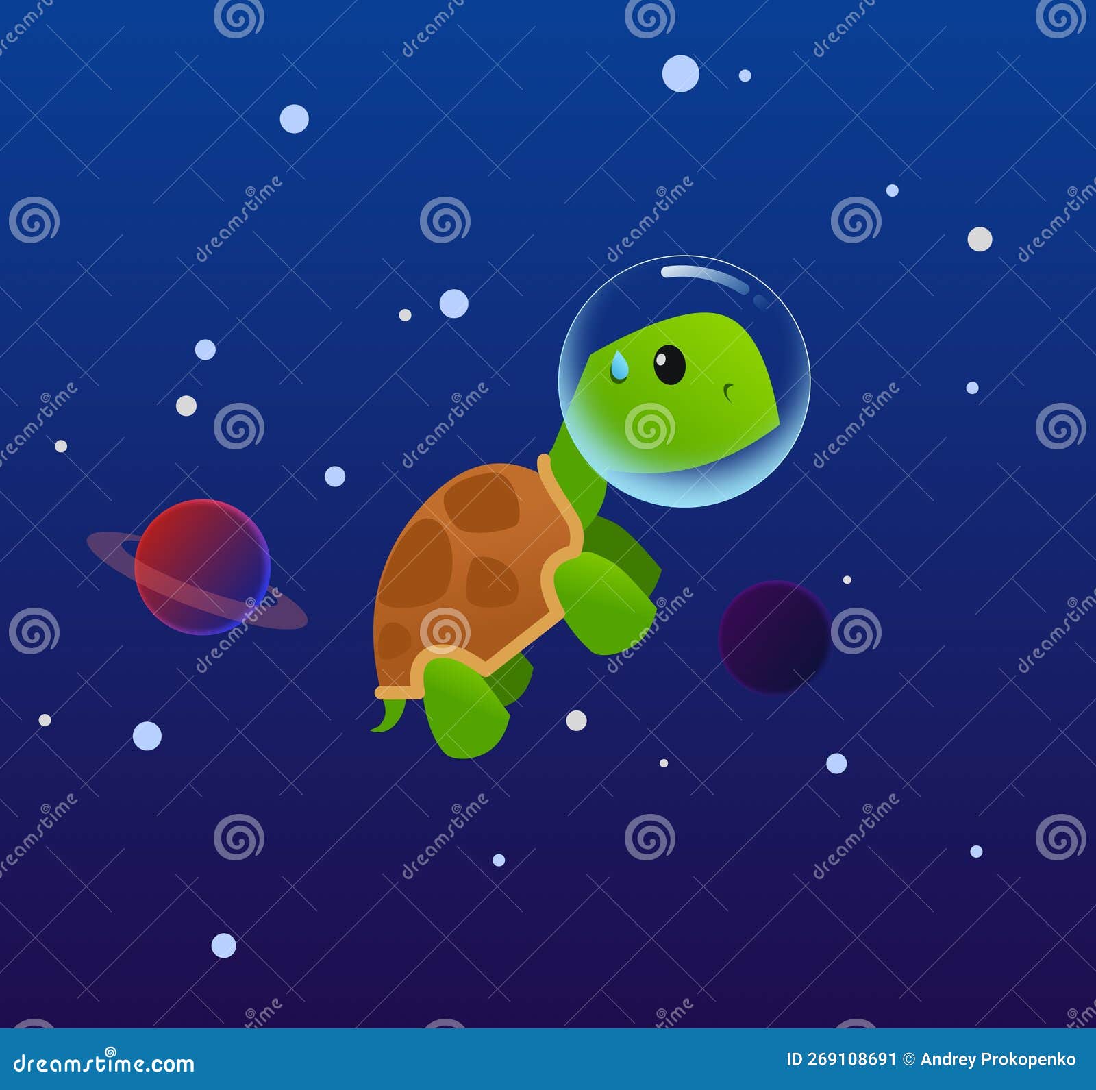 Little Turtle Went into Space Stock Vector Illustration of amphibian