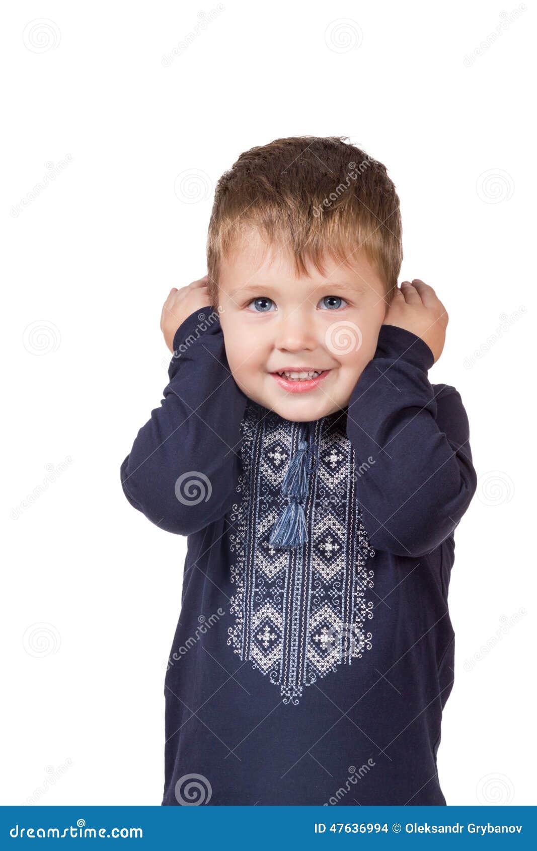 Little Ukrainian Boy Covered His Ears Arms Stock Photo - Image of ...