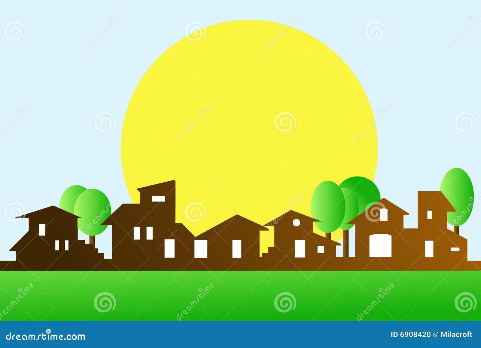 Download Little village silhouette stock vector. Image of black ...