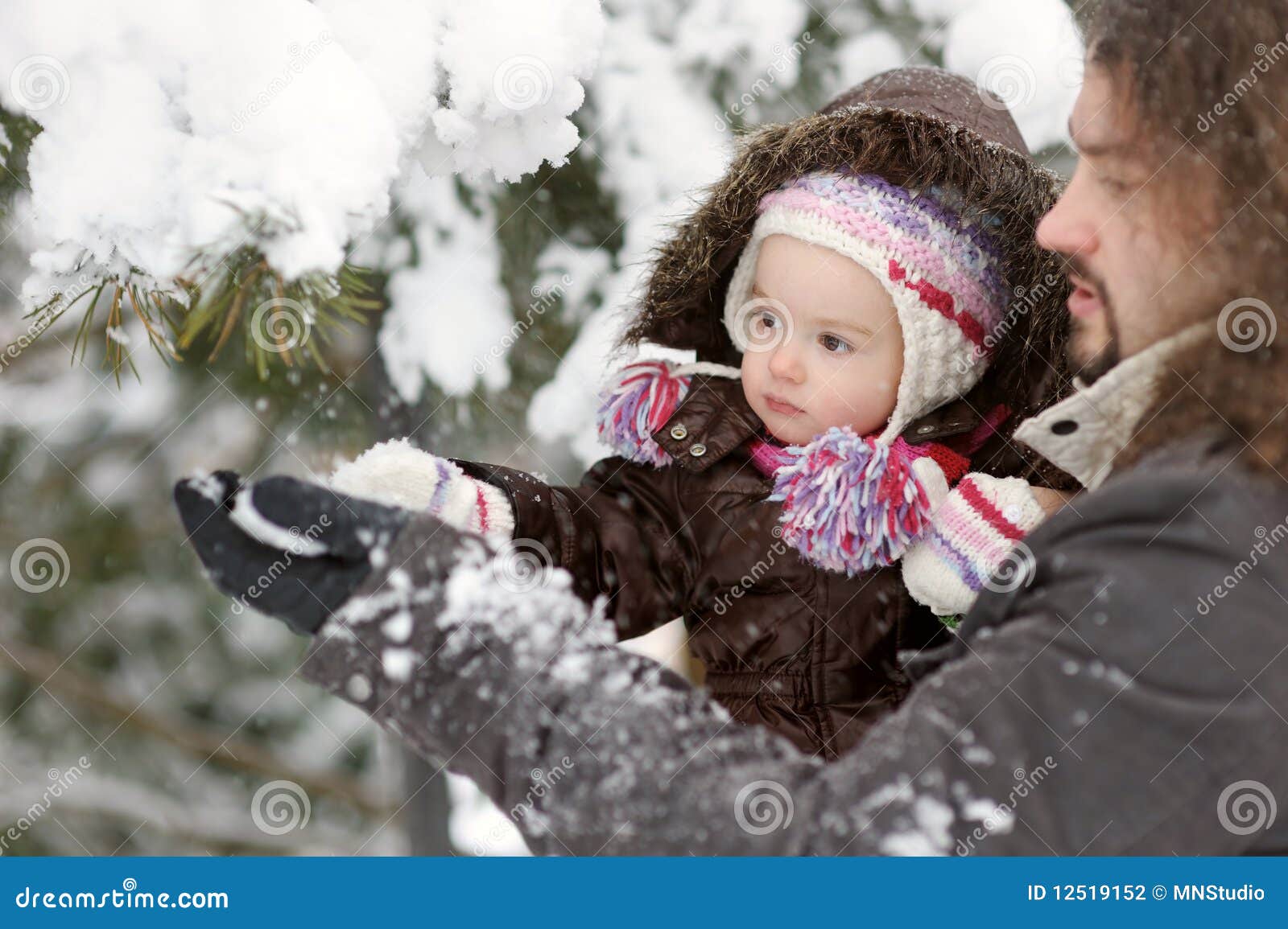 Little Winter Baby Girl and Her Father Stock Photo - Image of girl ...