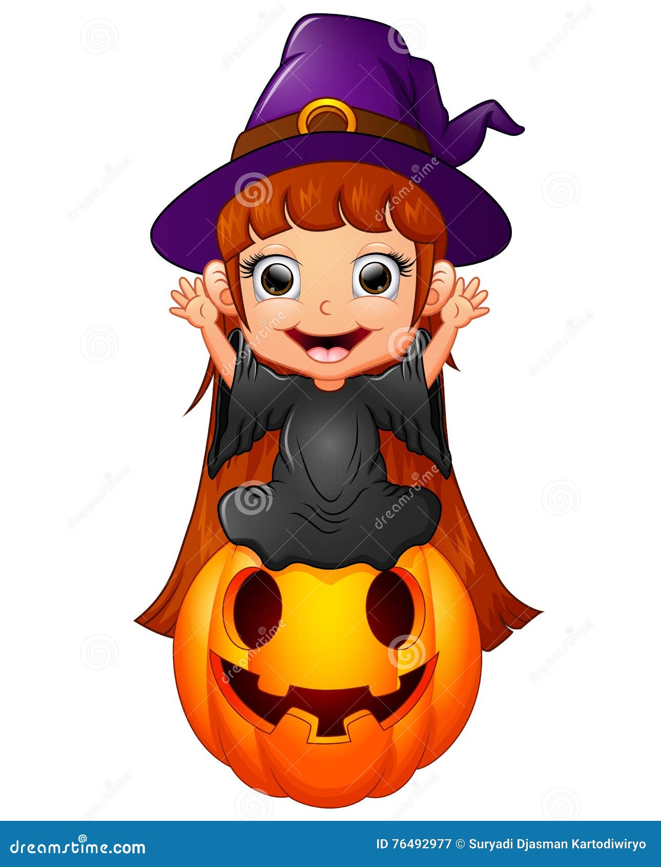 Little Witch Cartoon Sitting on the Pumpkin Stock Vector - Illustration ...