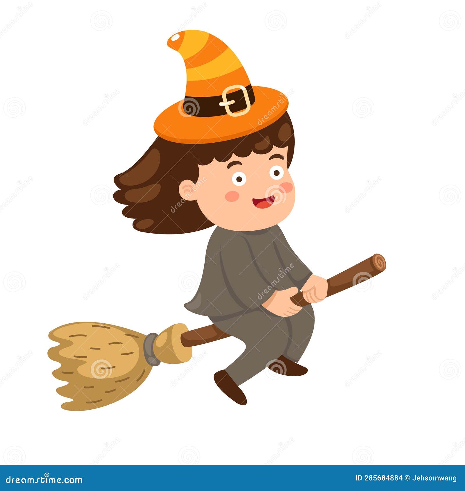 Little Witch Flying on a Broomstick Stock Vector Illustration of