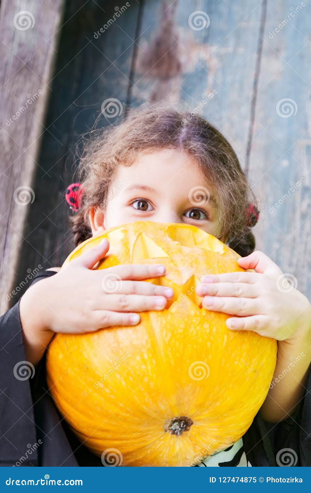 Download Little Witch With Halloween Pumpkin Stock Image - Image of ...