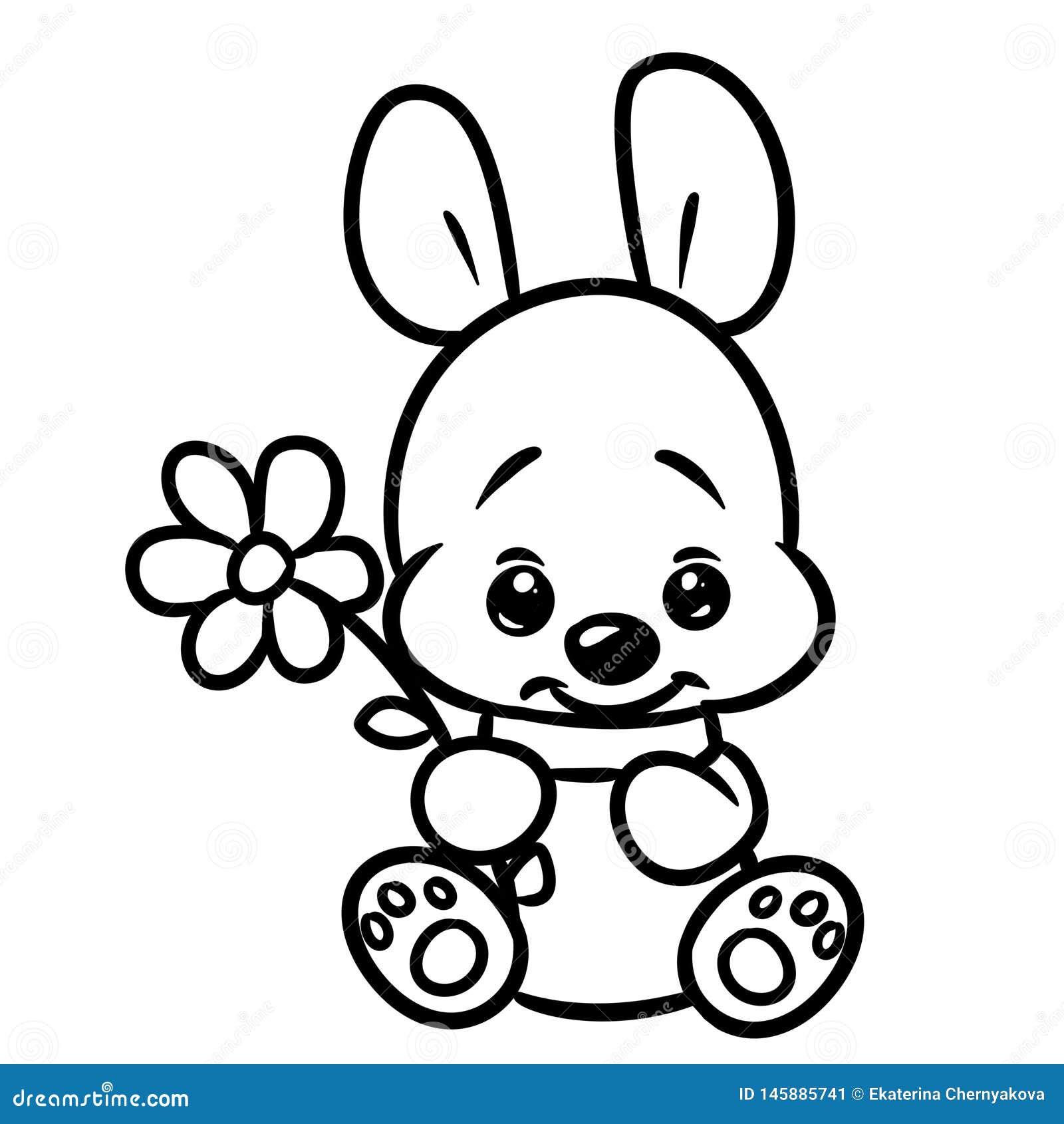 Little Yellow Dog Cute Puppy Flower Animal Character Coloring Page