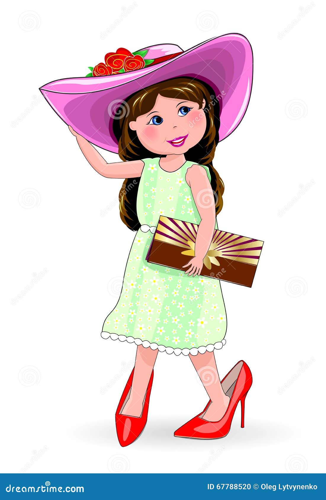 girl in shoes and ladies' hat. little fashion-girl