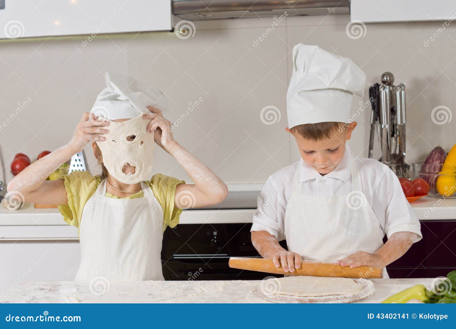 Little Young Kids Playing while Baking Stock Image Image of dough