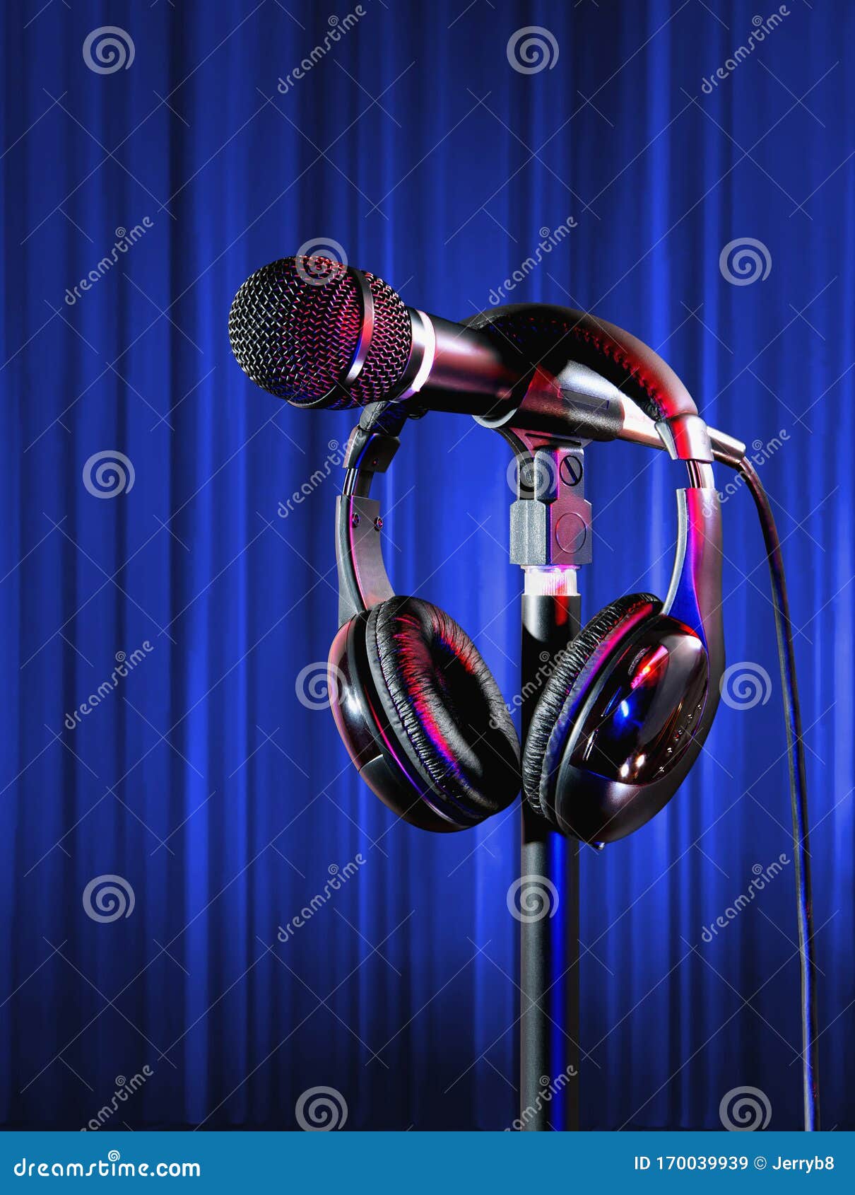 Live on Colorful Stage Singer Mic and Headset Stock Image Image of
