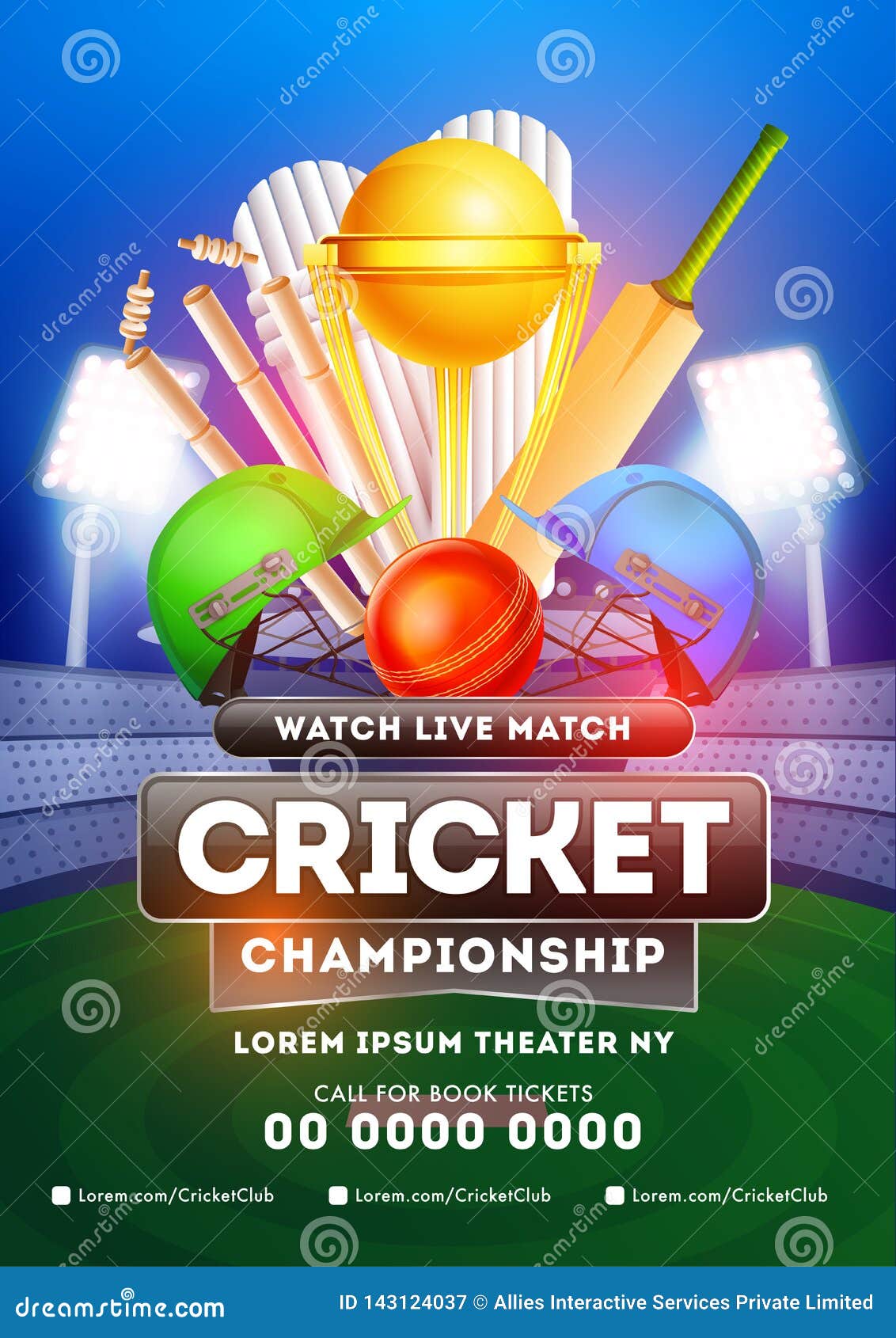 Live Cricket Championship Template or Flyer Design with Details, Match between Two Team