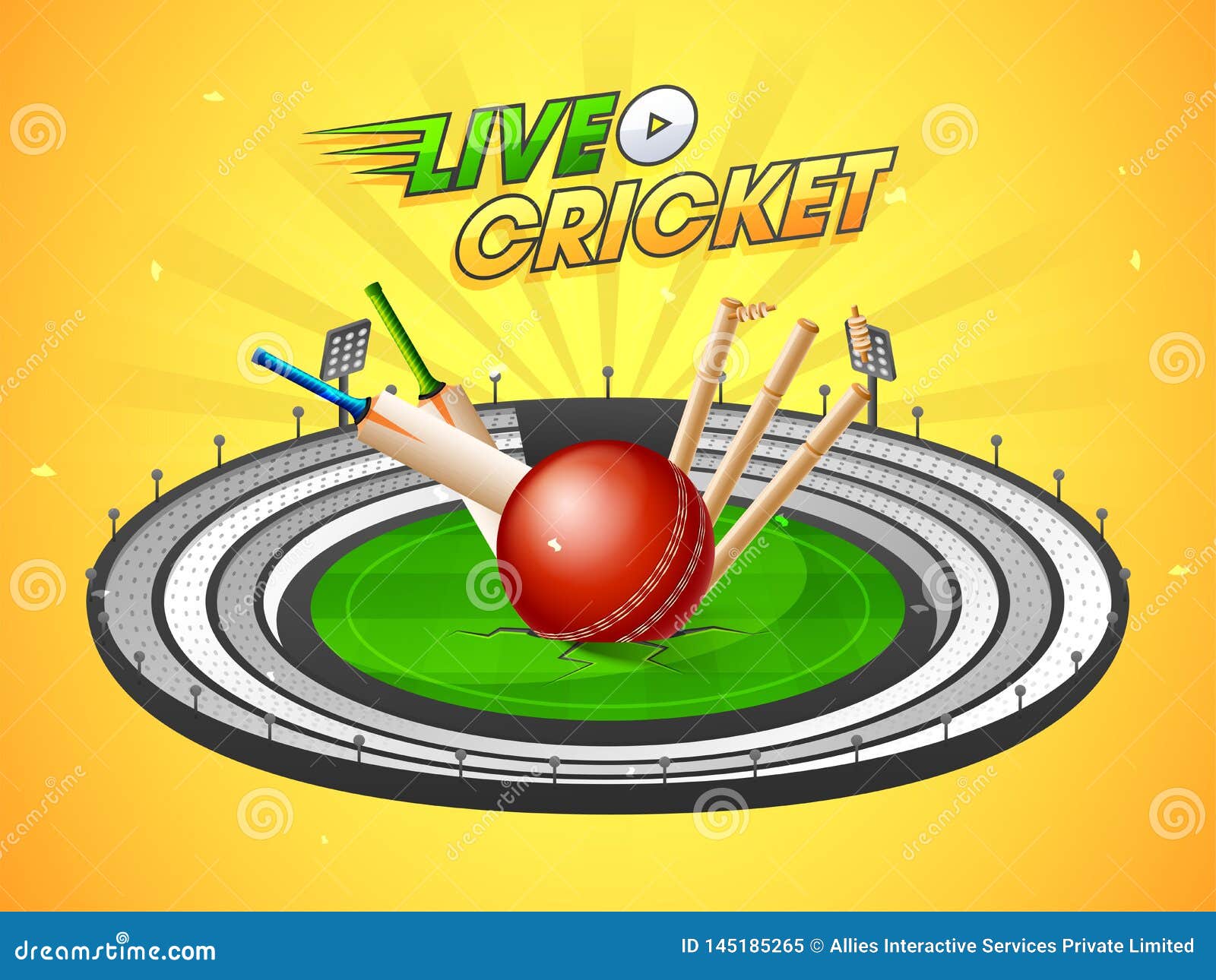 Live Cricket Match Banner or Poster Design with Cricket Equipments
