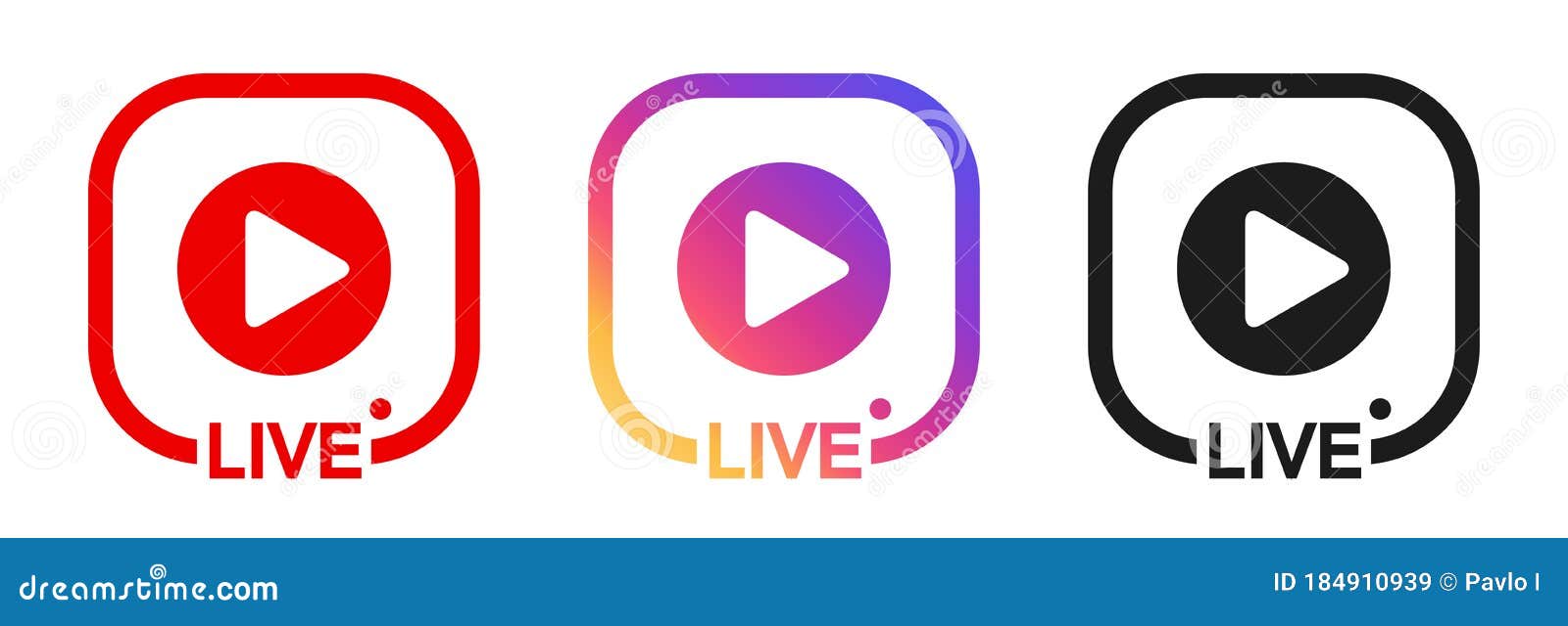 live icon for social media, play button, live stories video streaming, instagram style streaming sign, online blog banner