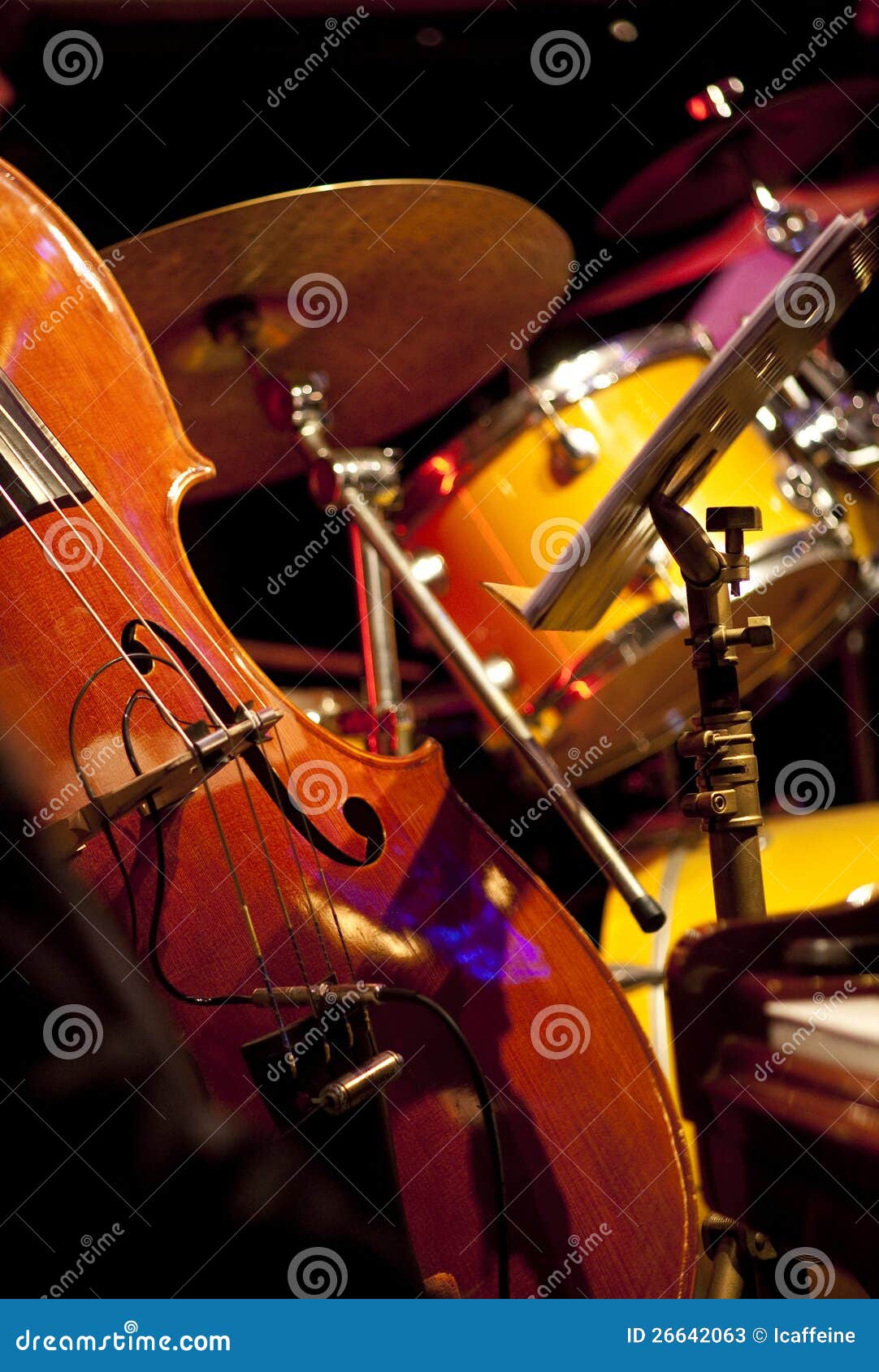 live jazz-instrument set up on a stage