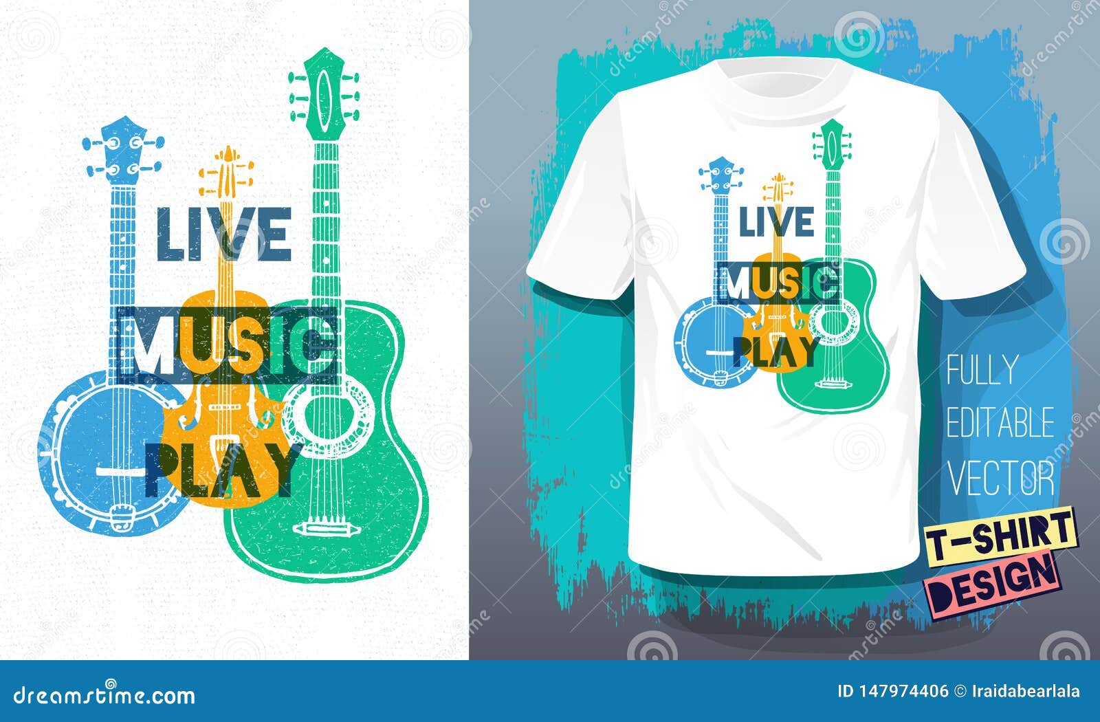 Live Music Play Lettering Slogan Retro Sketch Style Acoustic Guitar ...