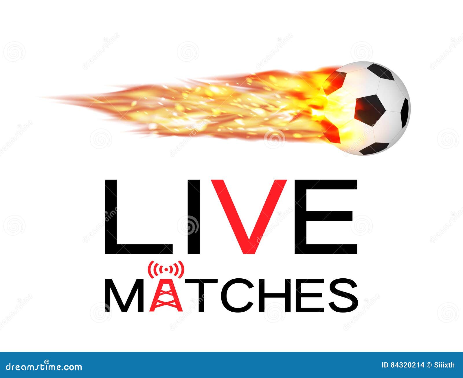 Live Soccer Football Match with Football Burning Fire Logo Stock Vector