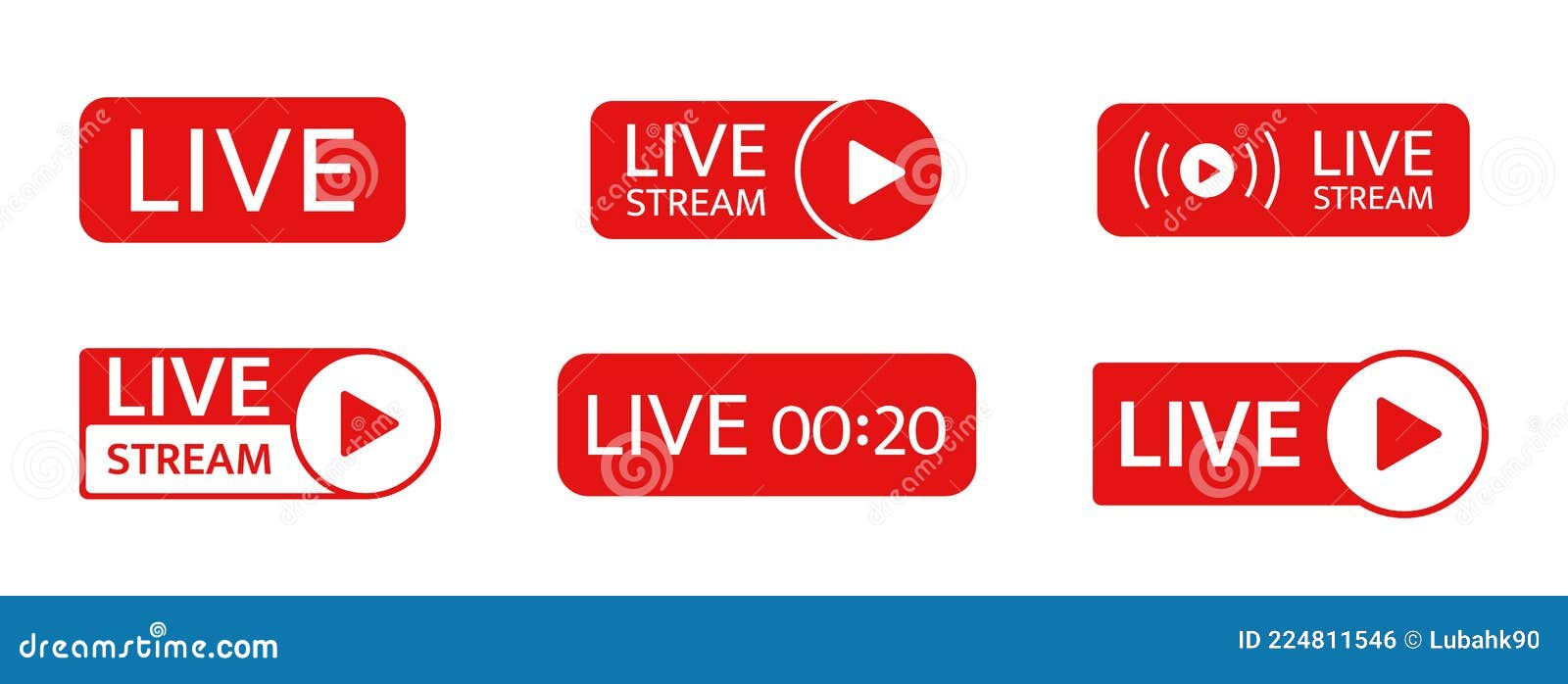 Live Stream Icon Set. Social Media Live Chat. Online Webinar Button