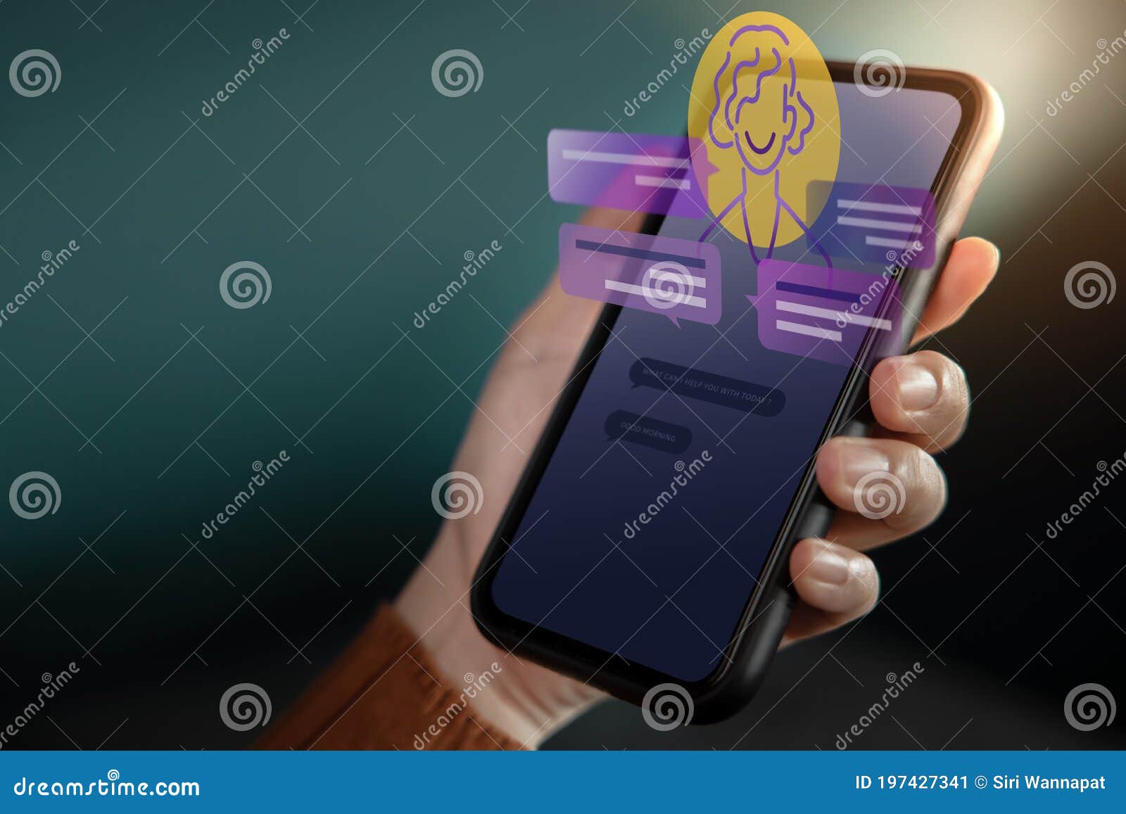 livechat technology concept. customer using mobile phone to make conversation with an artificial intelligence . virtual assistant