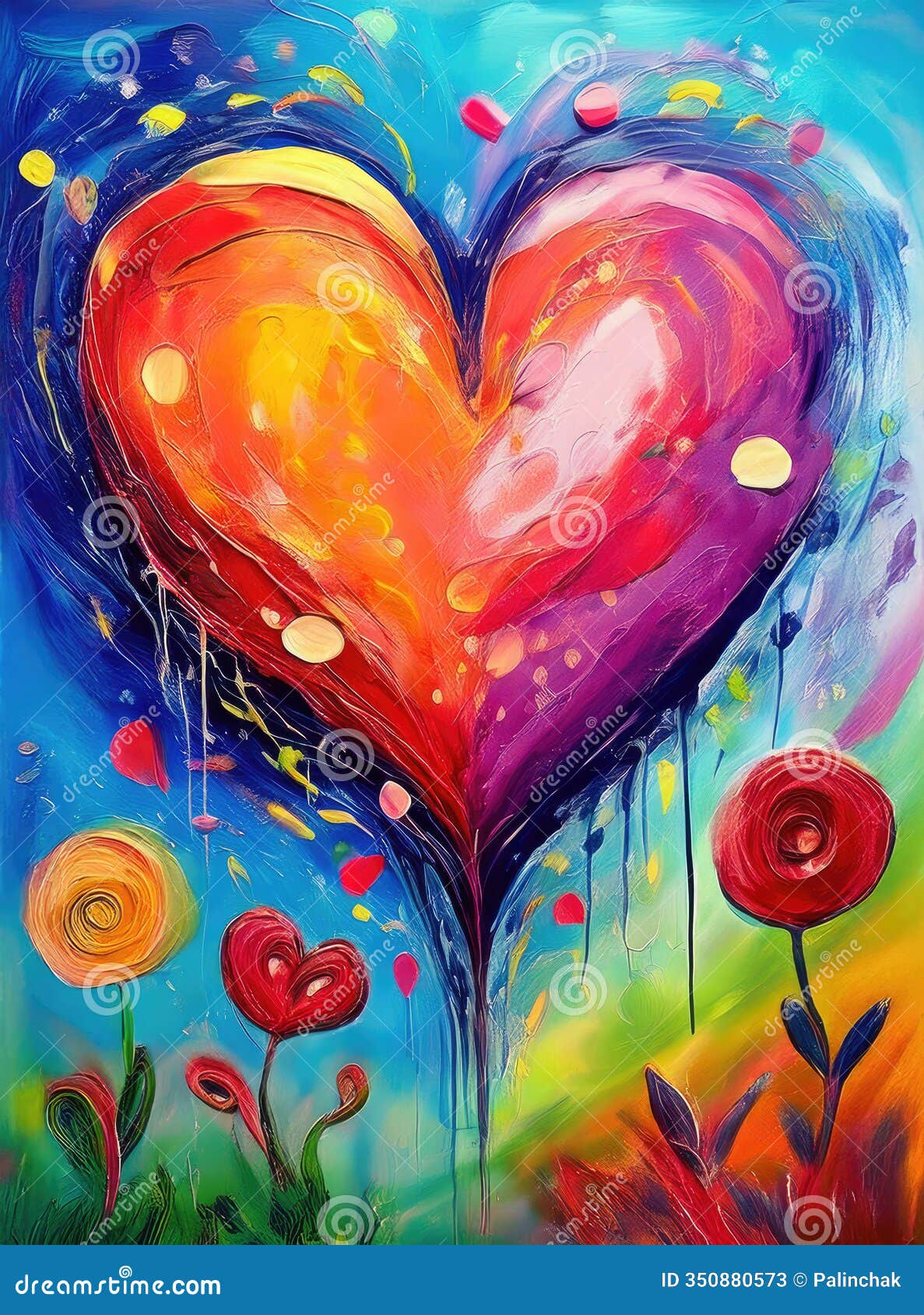 vibrant heart representation in a colorful, imaginative childrens artwork